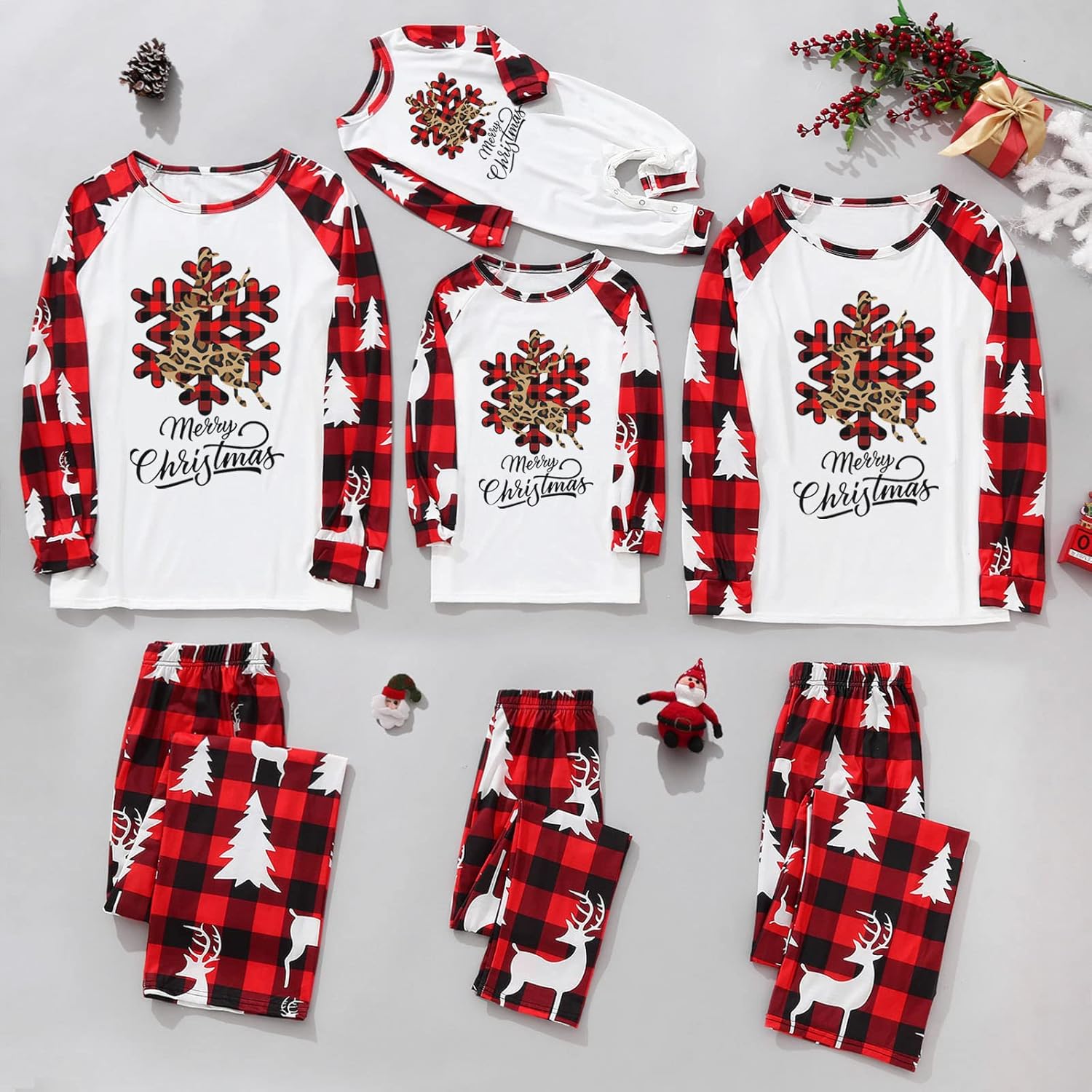 ADUWOAN Pijamas de Navidad para la familia, conjunto de pijamas de Navidad 2023, ropa de dormir divertida con estampado de Papá Noel, pijamas