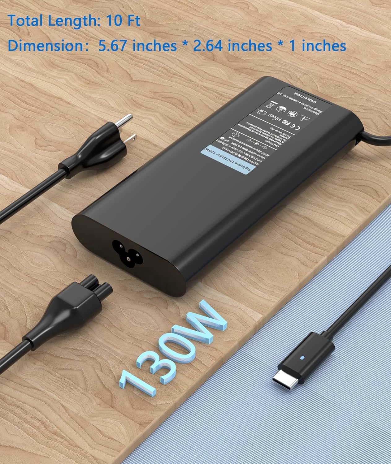 Cargador USB C de repuesto para laptop Dell 130W para Dell XPS 15 17 9500 9510 9520 9530 9575 2 en 1 9700 9710 9720 9730 Precision 5550 5560 5570