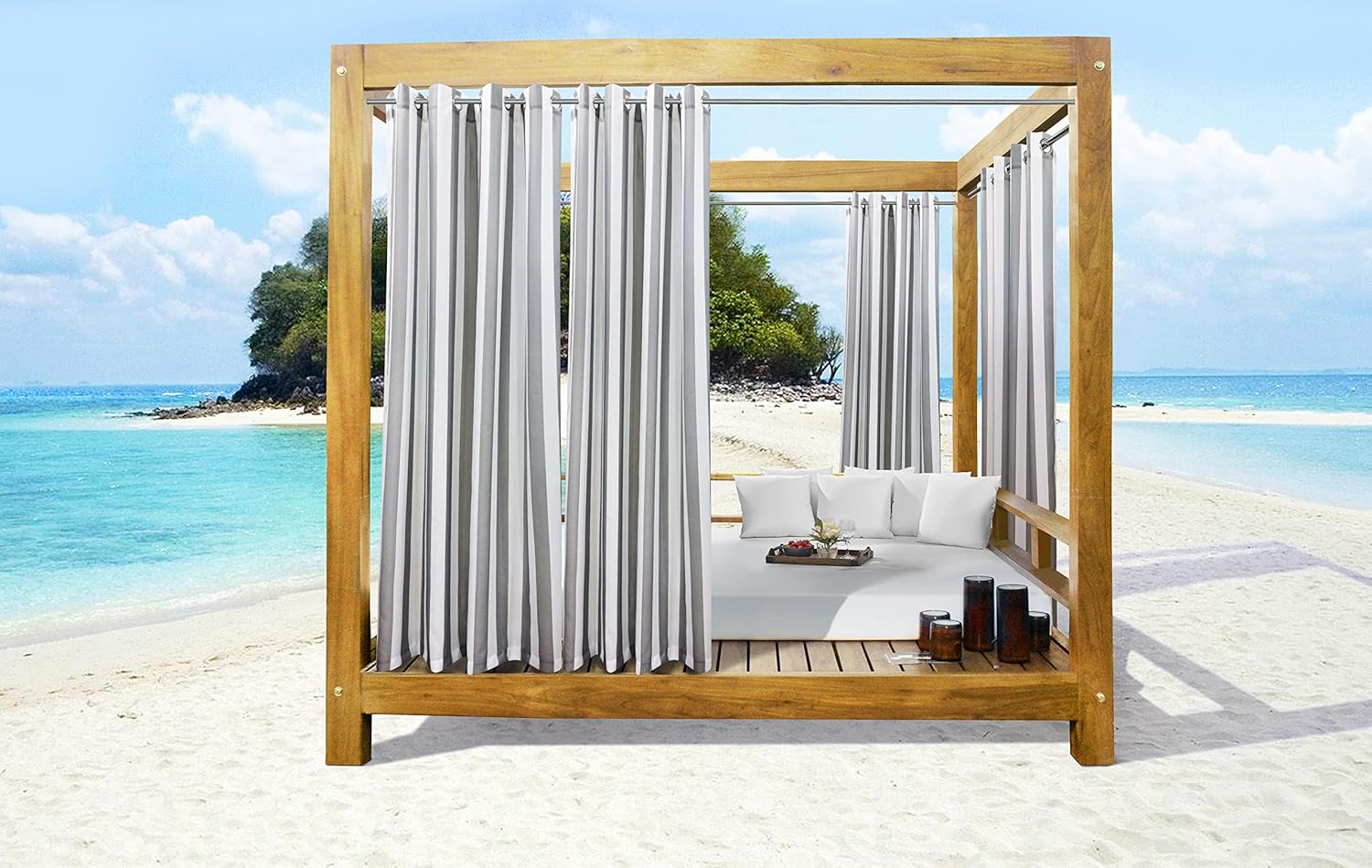Loft Living Seaside Stripe – Panel de cortina con ojales para interiores y exteriores, par cada uno de 50 x 96 pulgadas en gris aleación
