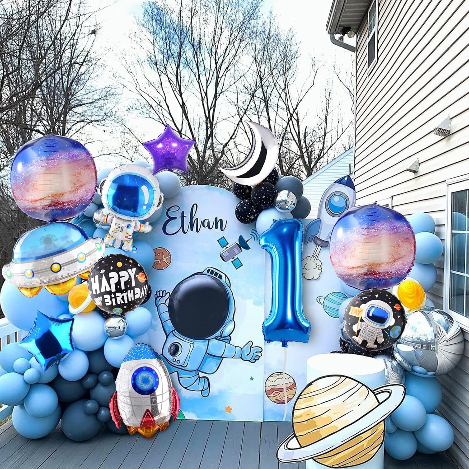 TMCCE 11 globos de aluminio con temática espacial para decoración de fiesta de cumpleaños con temática espacial de astronauta para el primer espacio