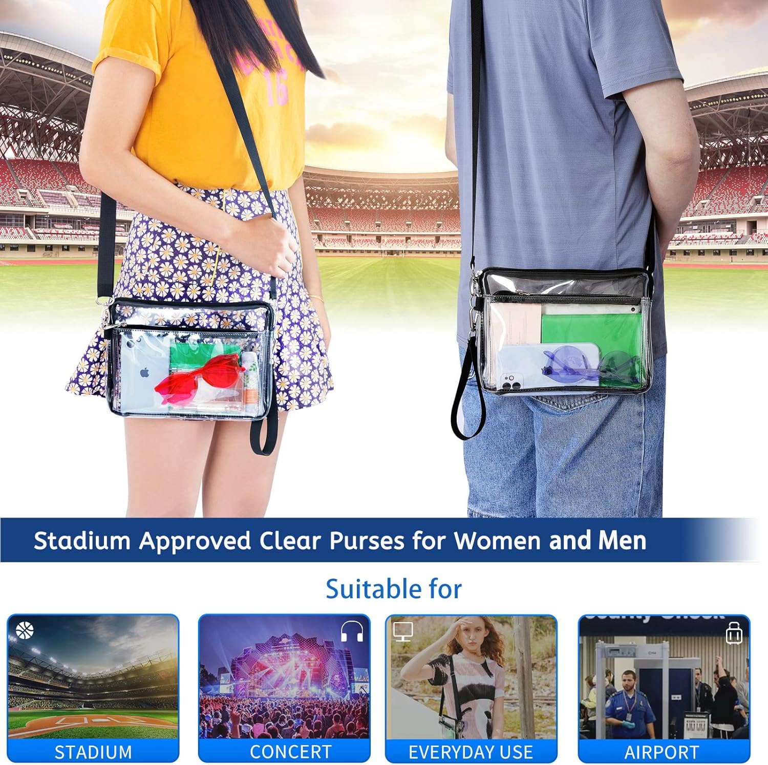 Mildbeer Bolso transparente aprobado por estadios de 10 x 8 pulgadas, bolsas transparentes medianas para conciertos, festivales y eventos en estadios