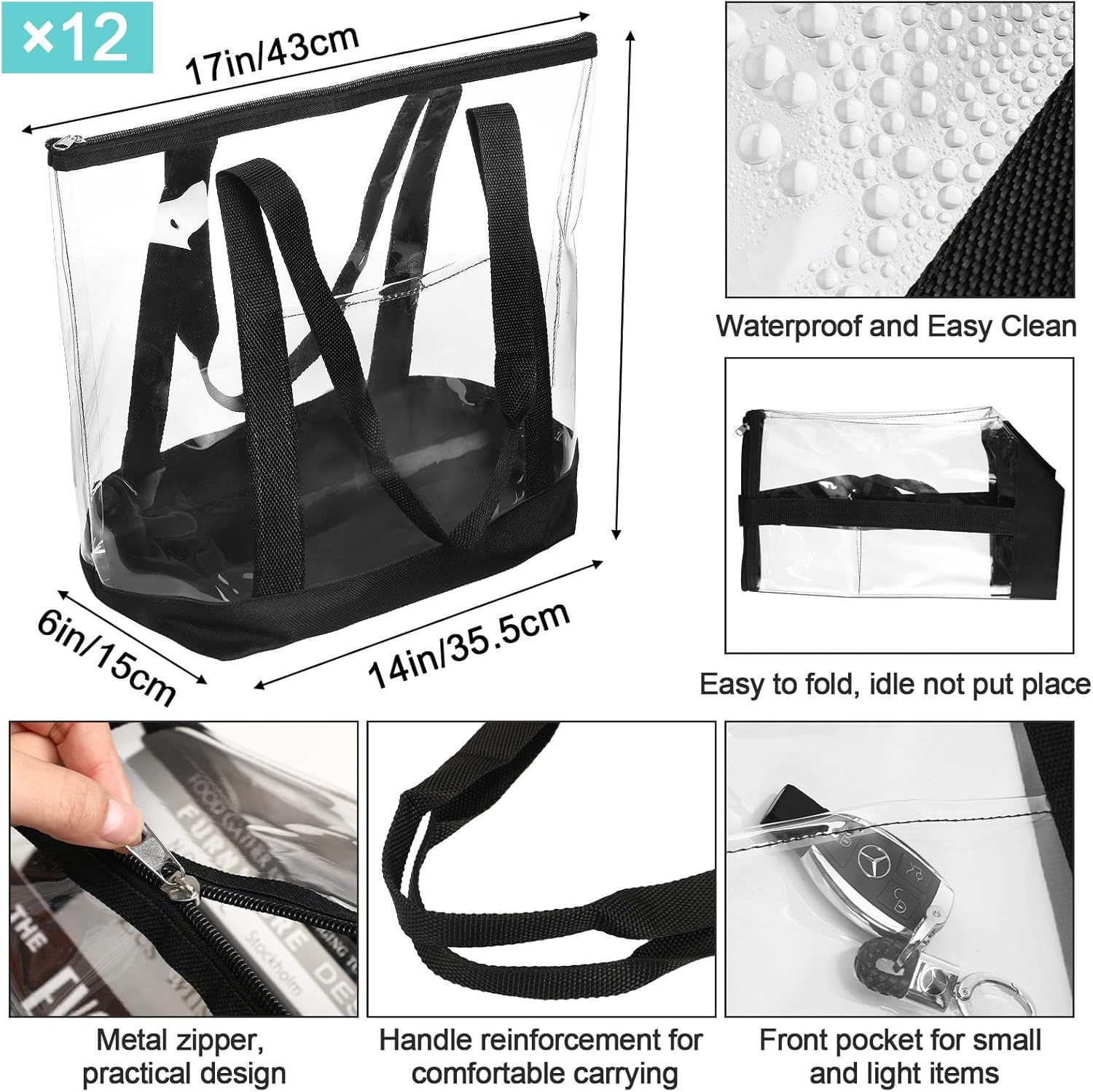 Juego de 24 bolsas transparentes de PVC con cierre de cremallera con bolsa transparente impermeable para cosméticos para viajes y trabajo