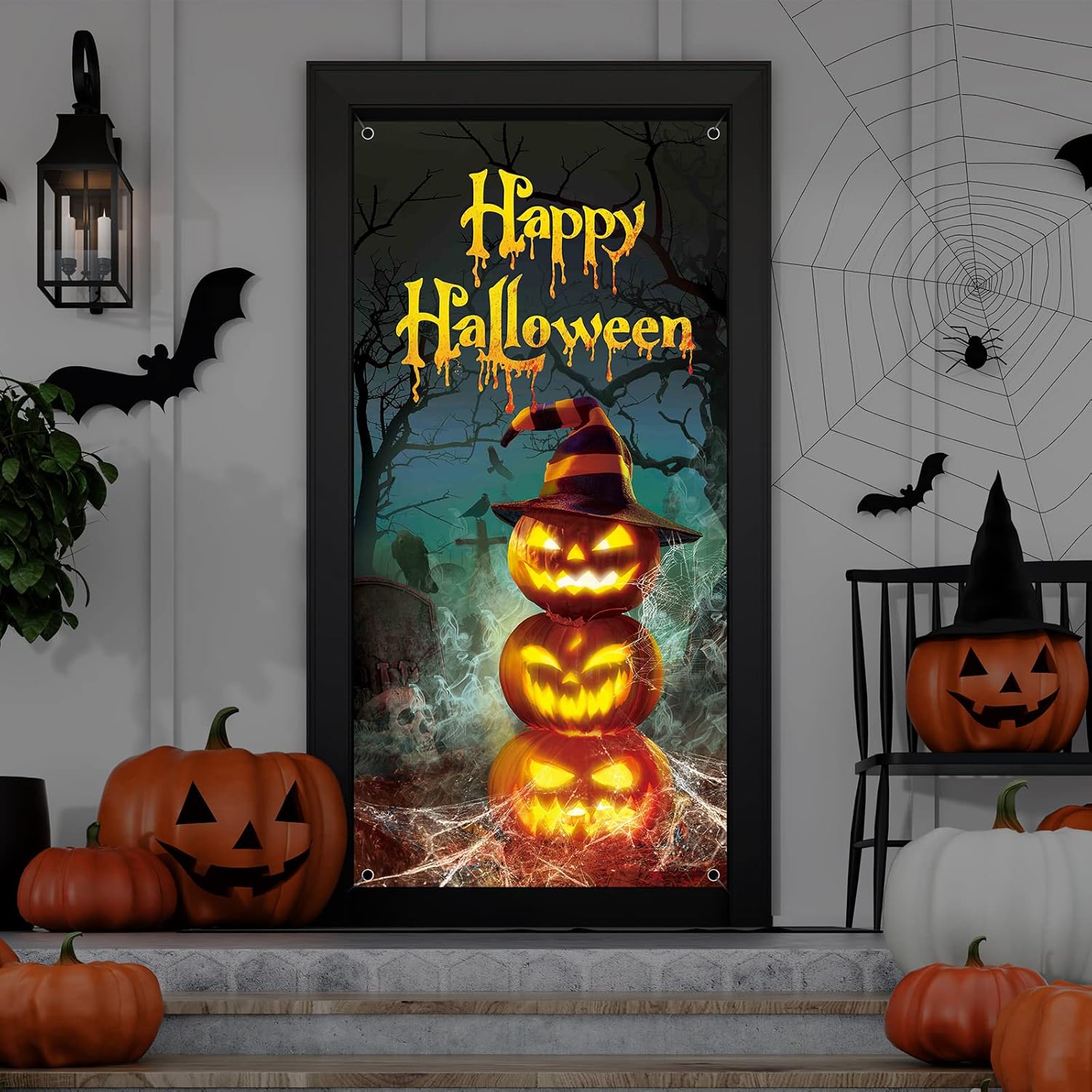Cubierta de puerta de Halloween para decoración de puerta de Halloween, 70.9 x 35.4 in, tela grande, decoración de fiesta de Halloween, para puerta