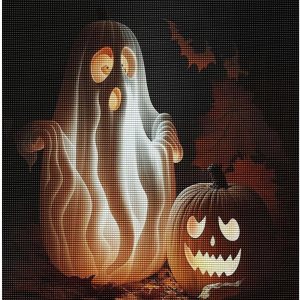 Juego de pintura de diamantes, fantasmas y faroles de calabaza, pintura artística de diamantes 5D, pintura de la serie de Halloween, adecuada para Juego de pintura de diamantes, fantasmas y faroles de calabaza, pintura artística de diamantes 5D, pintura de la serie de Halloween, adecuada para