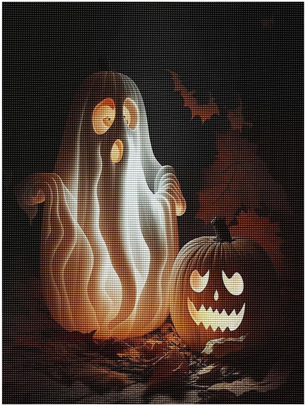 Juego de pintura de diamantes, fantasmas y faroles de calabaza, pintura artística de diamantes 5D, pintura de la serie de Halloween, adecuada para