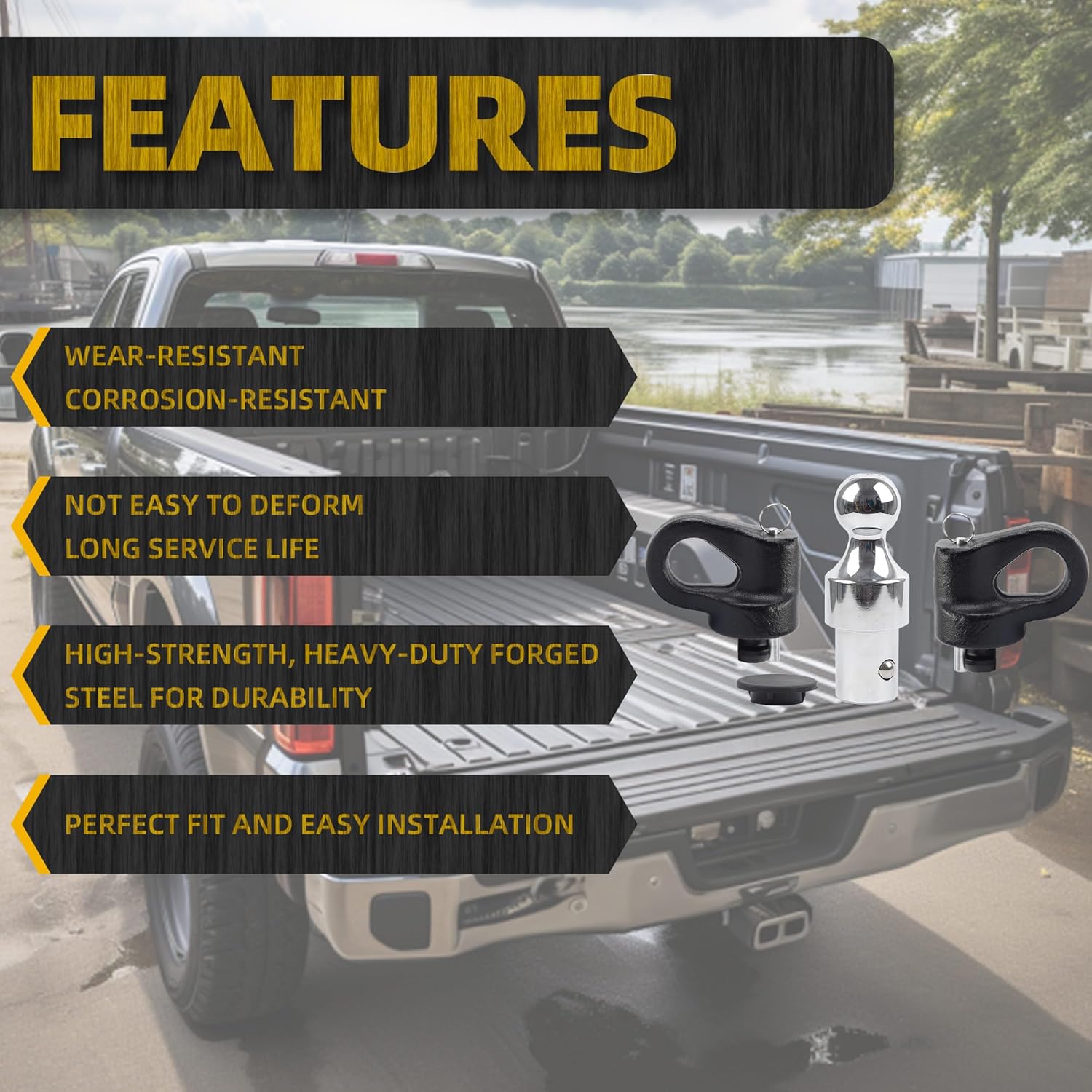 Dasbecan 60692 Kit de cadena de seguridad de cuello de cisne de 30 K, 2-516 pulgadas, compatible con F250 F350 F450 Super Duty GMC Sierra 2500 3500