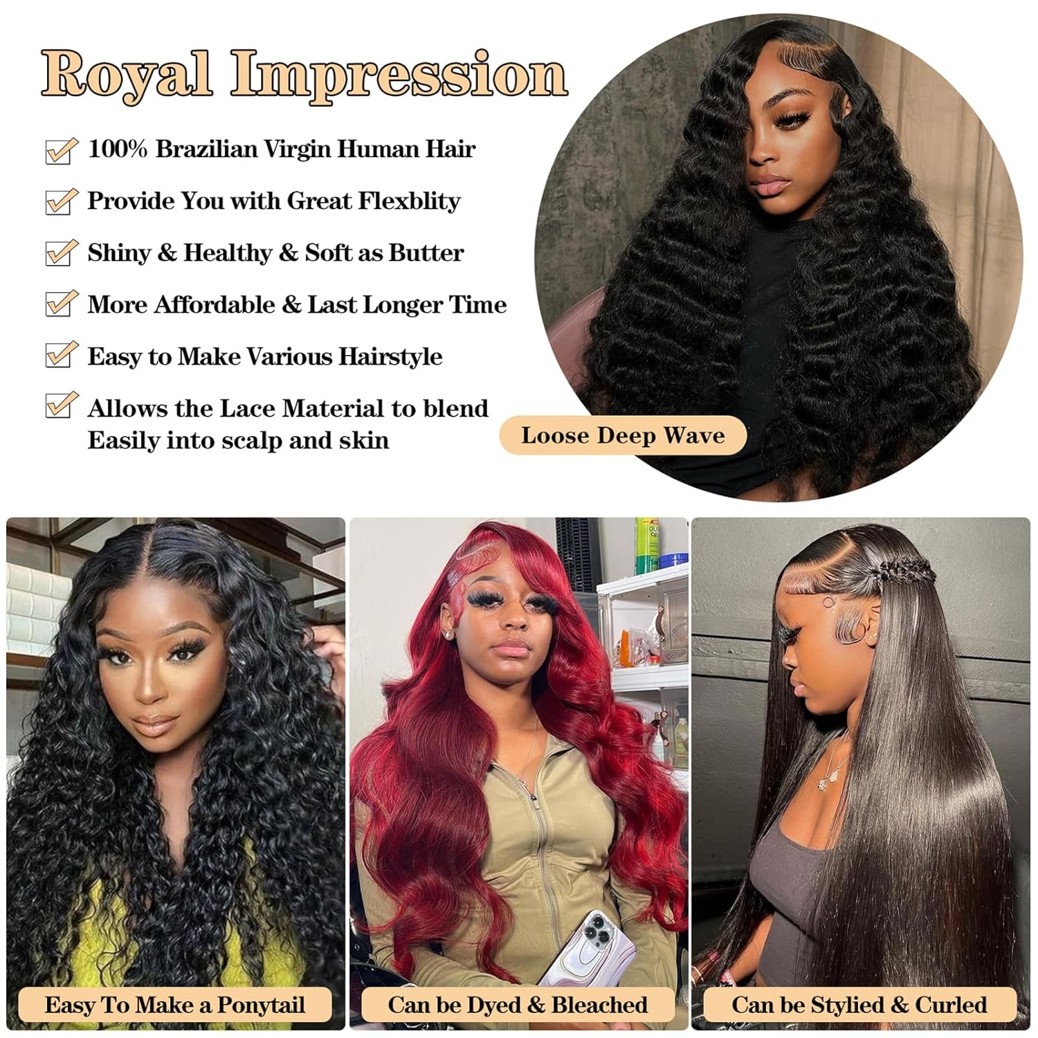 Extensiones de cabello virgen brasileño de grado 12A, ondas sueltas, de 24 pulgadas, Remy brasileño virgen, ondulado, profundo, 100% real, sin