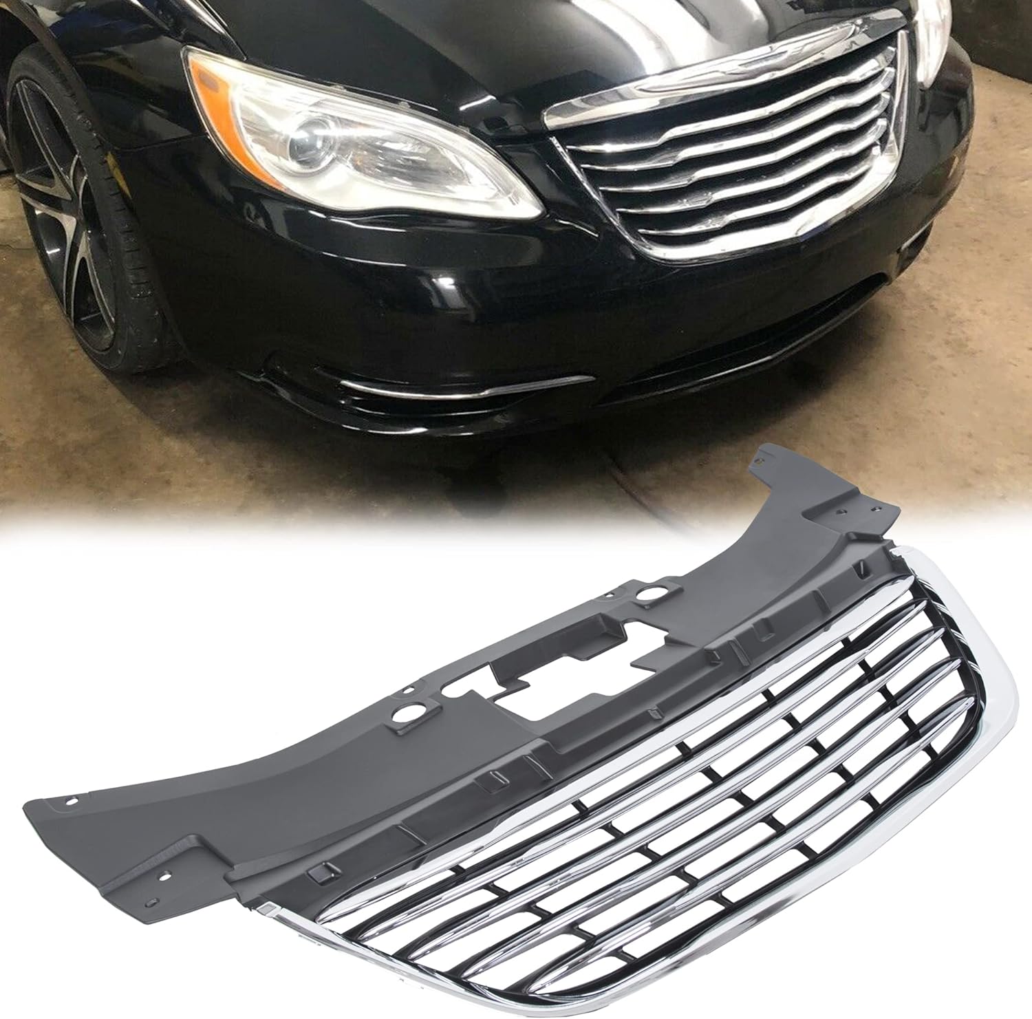 ECOTRIC Parrilla delantera compatible con Chrysler 200 Sedan 68082050AE CH1200353 2011-2014 Parachoques superior del radiador parrilla del capó del