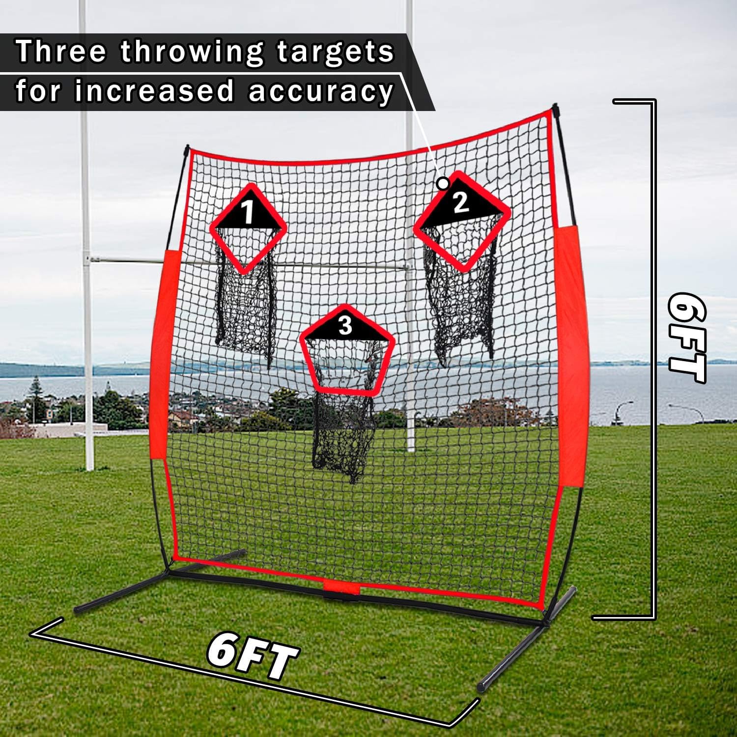 FLITURE Red de fútbol para lanzar, red de fútbol de 6 x 6 pies con tres bolsillos de objetivo, red de equipo de entrenamiento de fútbol para patio