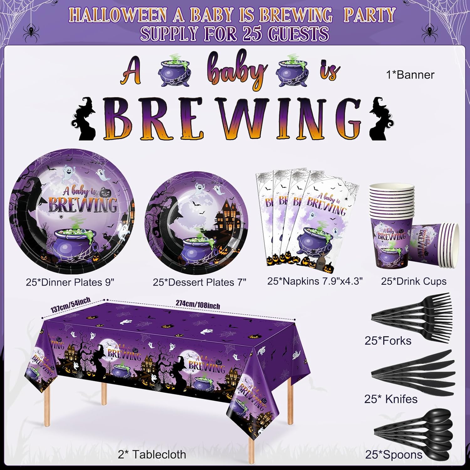Decoraciones de fiesta de baby shower de Halloween, platos y servilletas de baby shower, mantel desechable, platos de papel, servilletas, vasos,