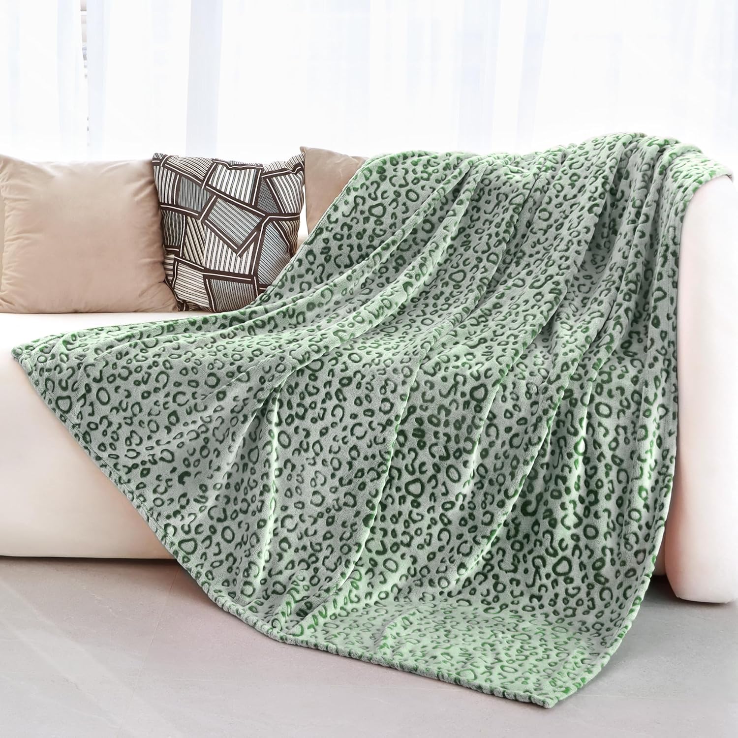 Manta de forro polar de felpa, acogedora, suave, verde, manta acogedora para sofá