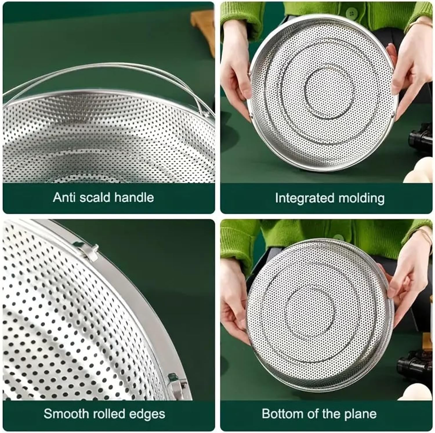 Cesta de vapor multifuncional todo en uno con asa, cesta de drenaje de acero inoxidable para el hogar, malla fina al vapor, apta para lavavajillas,