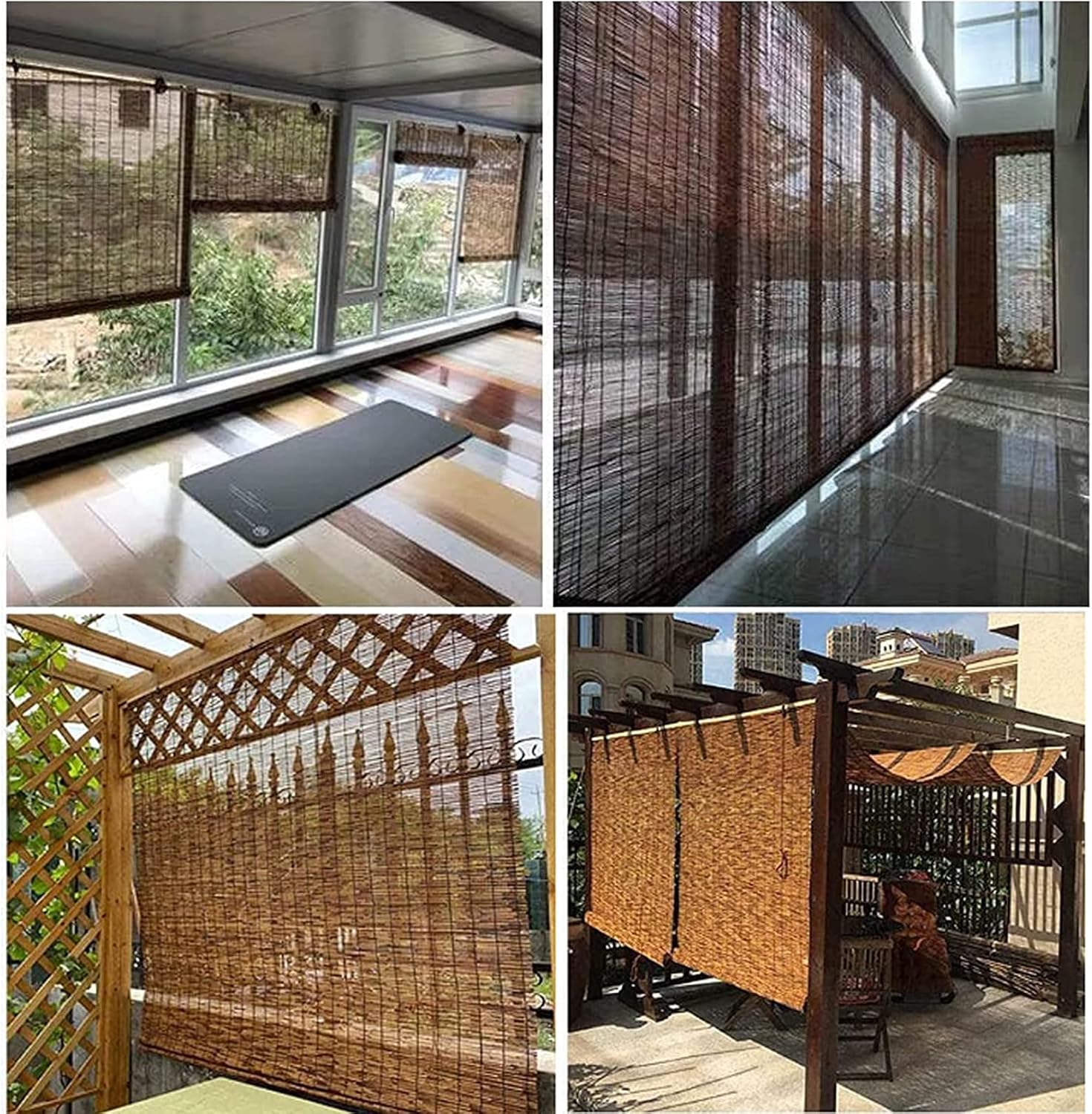 Persianas enrollables para exteriores, cortinas enrollables de bambú, cortinas romanas con elevador, protección solar, cortina enrollable para