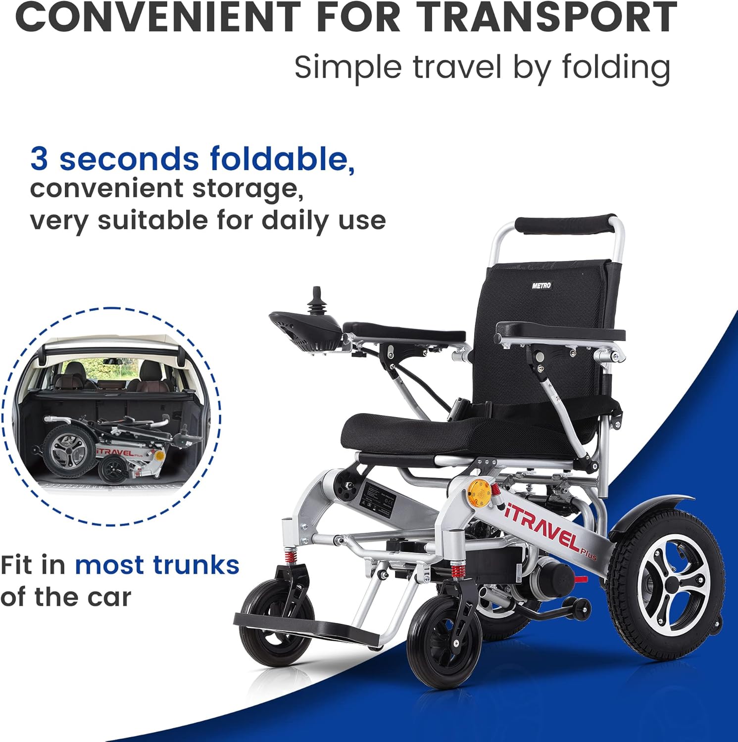 Metro Mobility Sillas de ruedas eléctricas para adultos, silla de ruedas eléctrica plegable de capacidad de 330 libras para personas mayores,