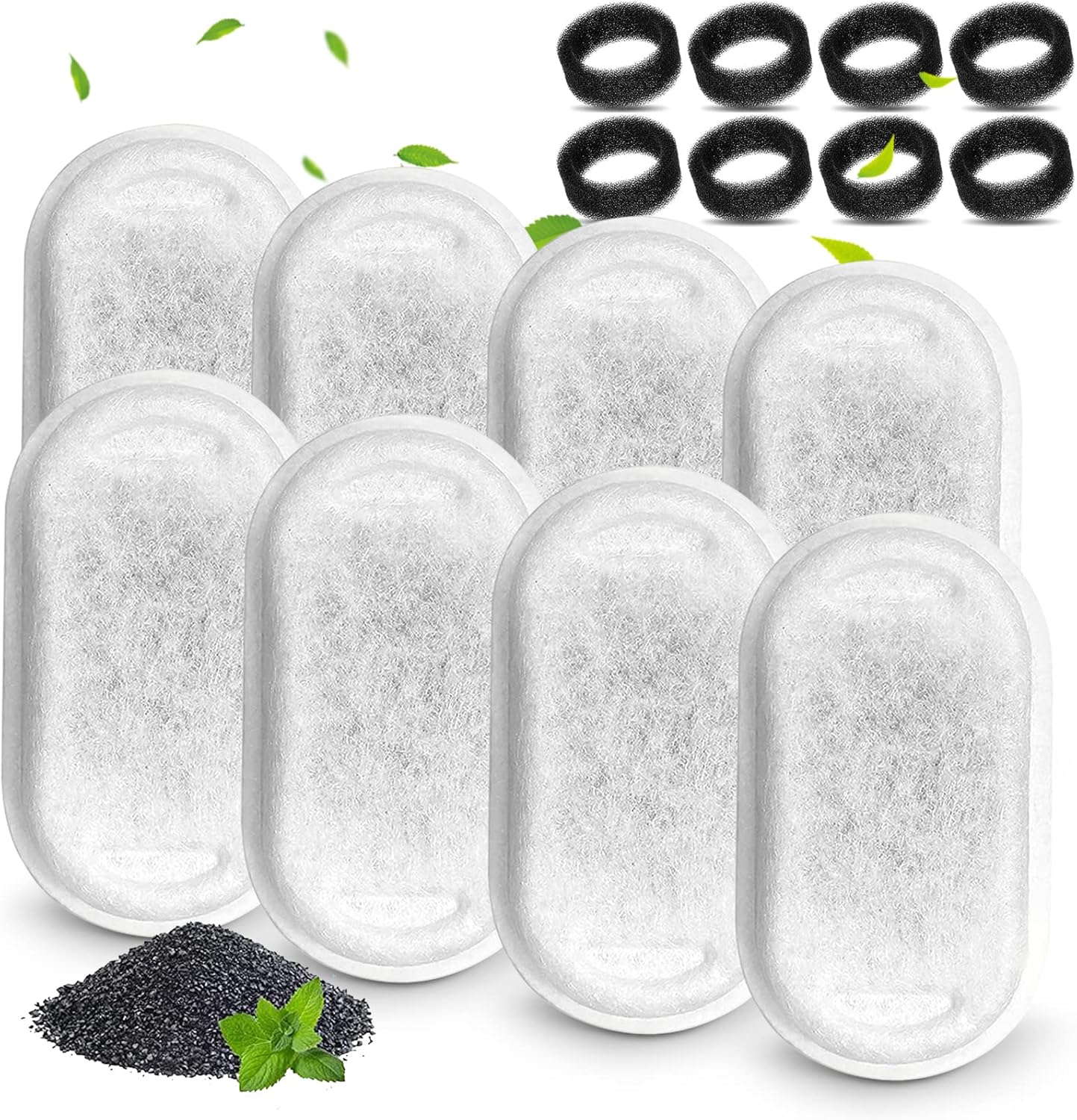 Filtros de fuente de agua para gatos, compatibles con fuente de acero inoxidable para mascotas, 8 filtros con 8 esponjas de repuesto para fuente de