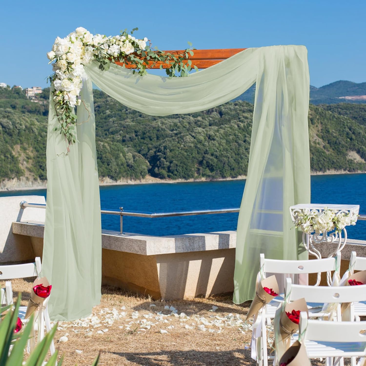 Tela drapeada para arco de boda, 2 paneles de 19 pies, cortinas verde salvia para telón de fondo, ceremonia de boda, decoración de recepción, tela