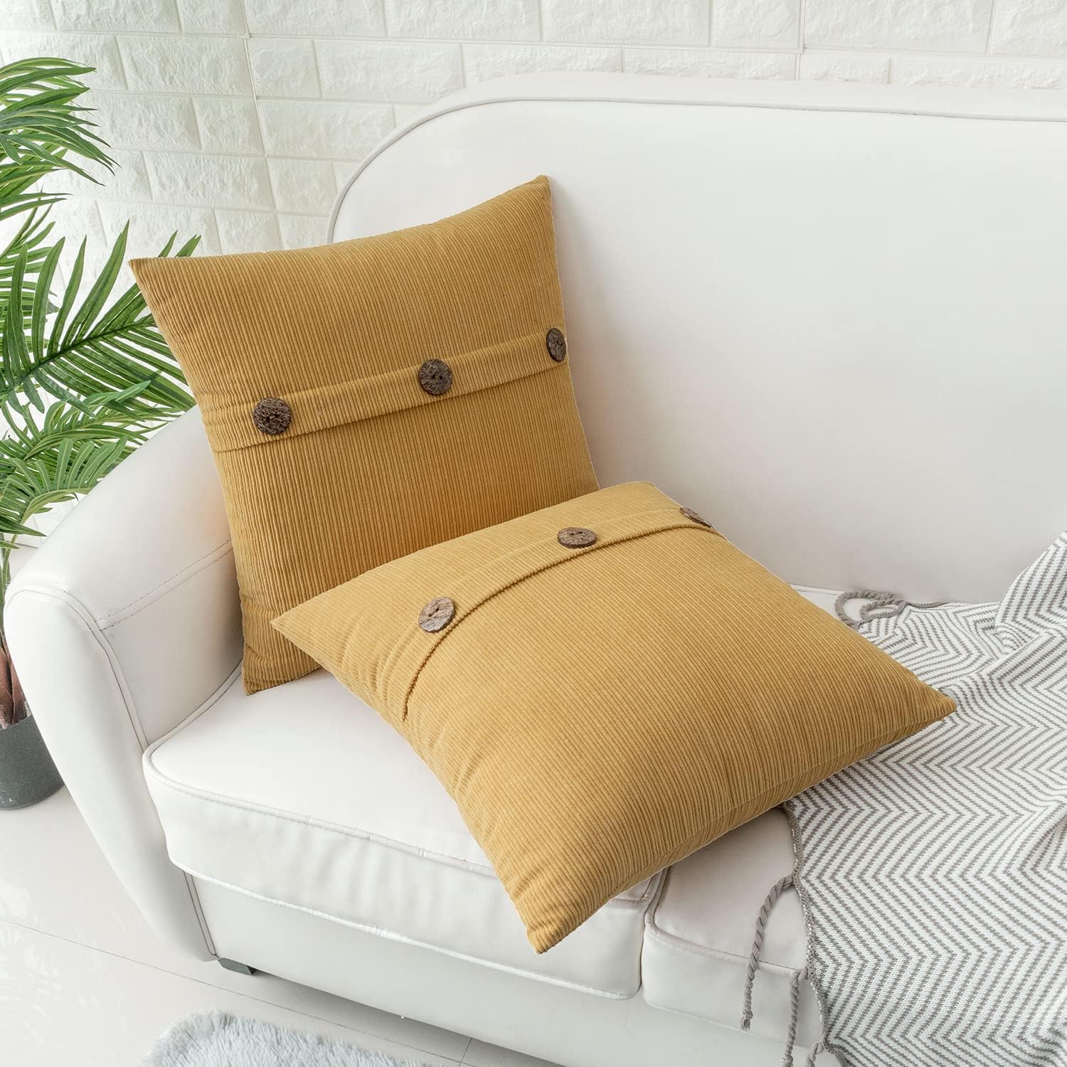 HWY 50 Juego de 2 fundas de cojín de 16 x 16 pulgadas color amarillo mostaza para sofá, cama y sala de estar, fundas de cojín decorativas de