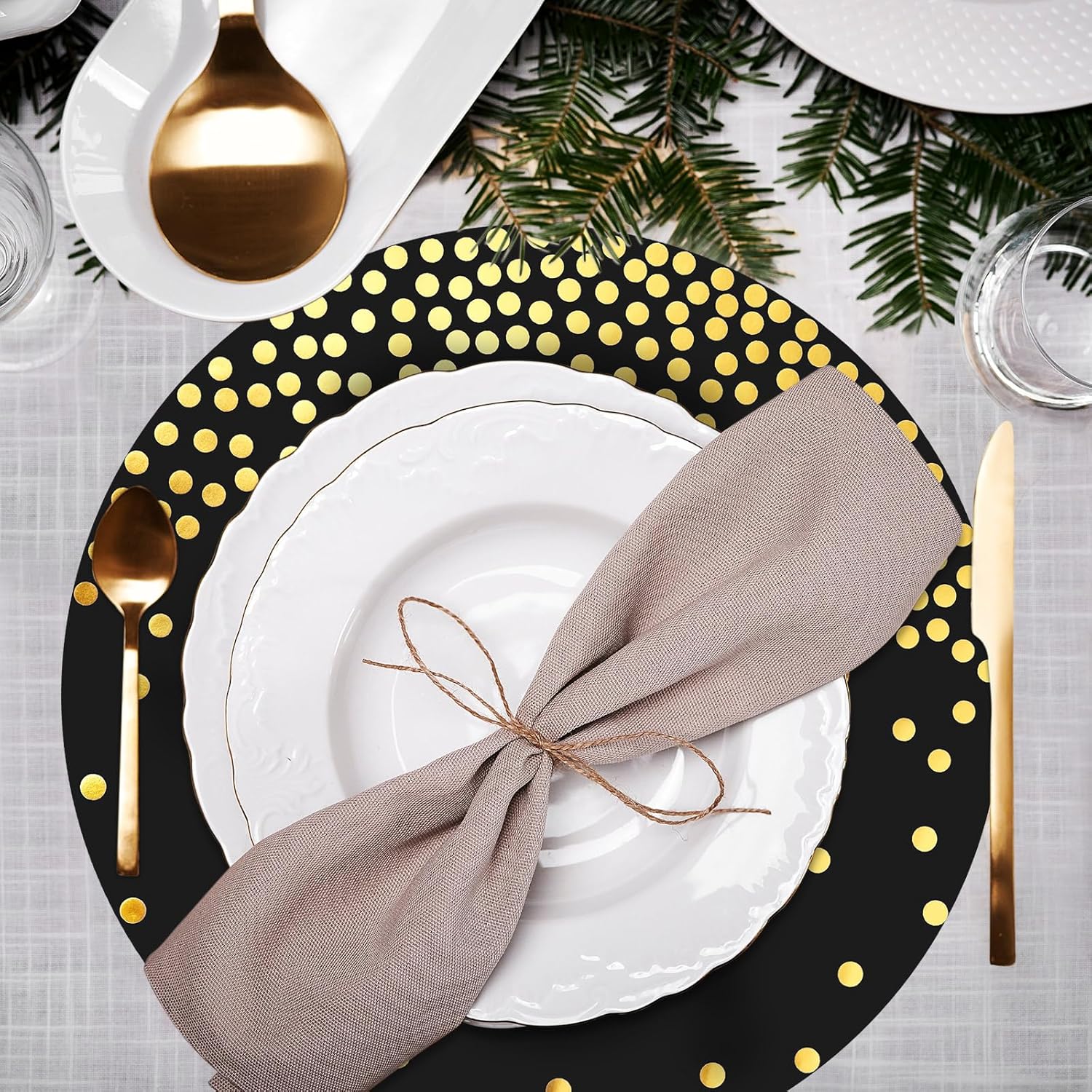 Teling 100 manteles individuales de papel desechables de papel de aluminio dorado, manteles individuales de papel decorativo para bodas, cumpleaños,