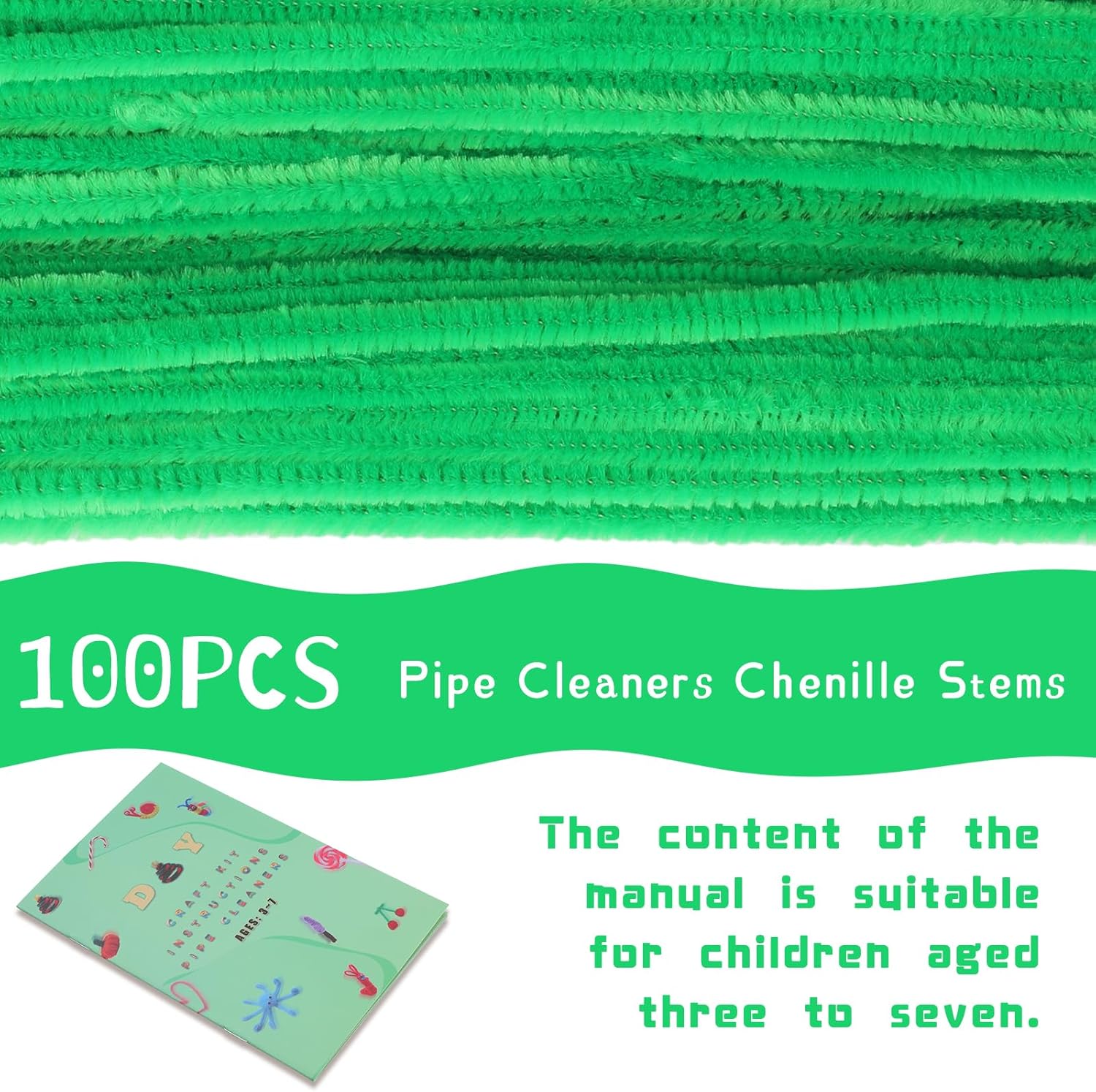 Giwrmu 100 piezas de tallos de felpilla para limpiar pipas color verde fruta, suministros de manualidades de palos peludos, limpiador de tuberías de