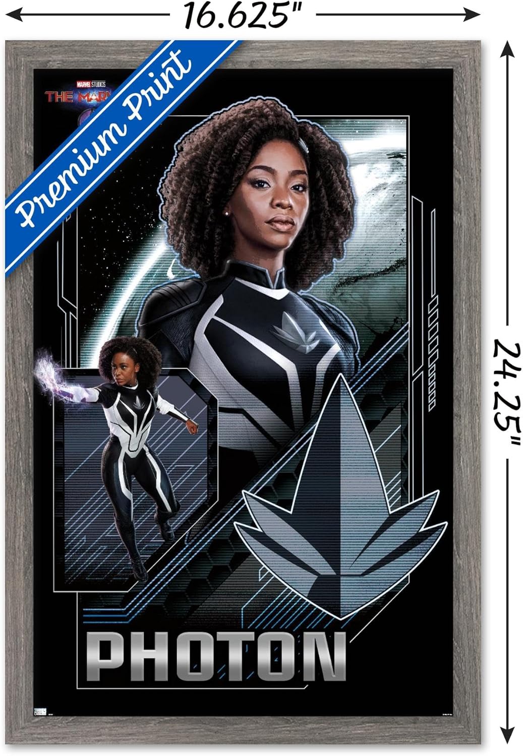 Trends International Marvel The Marvels – Póster de pared con fotón, 14.72 x 22.37 pulgadas, versión enmarcada de madera de granero