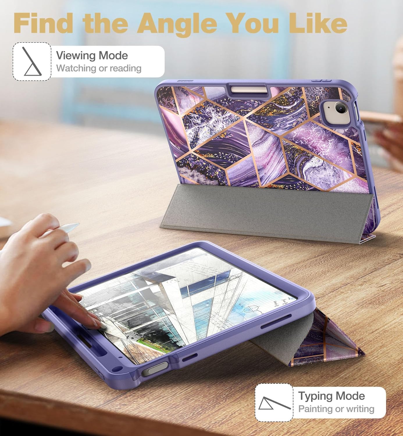 SURITCH Funda para iPad de 10.9 pulgadas de 10.9 pulgadas 2022, protector de pantalla integrado con soporte magnético de triple pliegue, función de