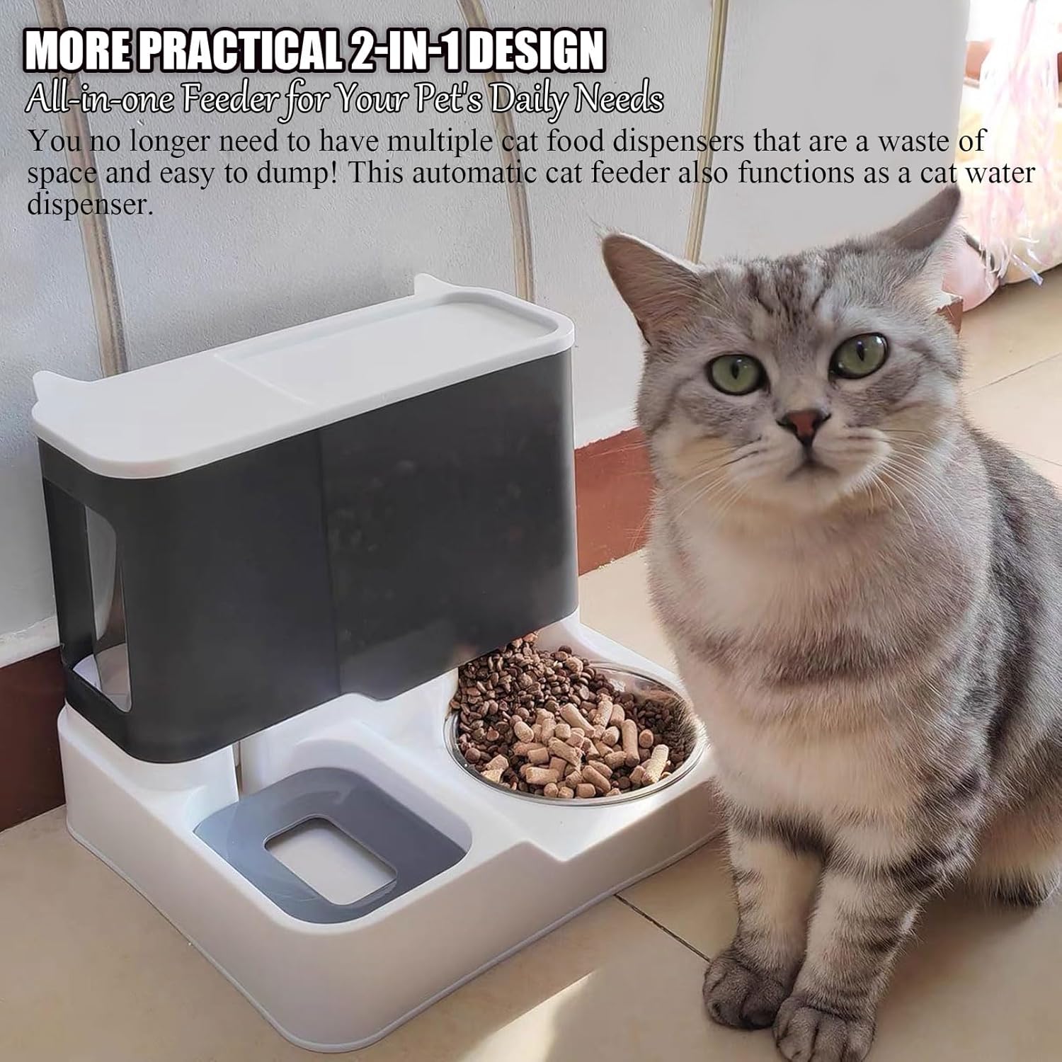 kathson Juego de dispensador automático de comida y agua todo en uno para gatos, alimentador por gravedad para gatos con cuenco de acero inoxidable,