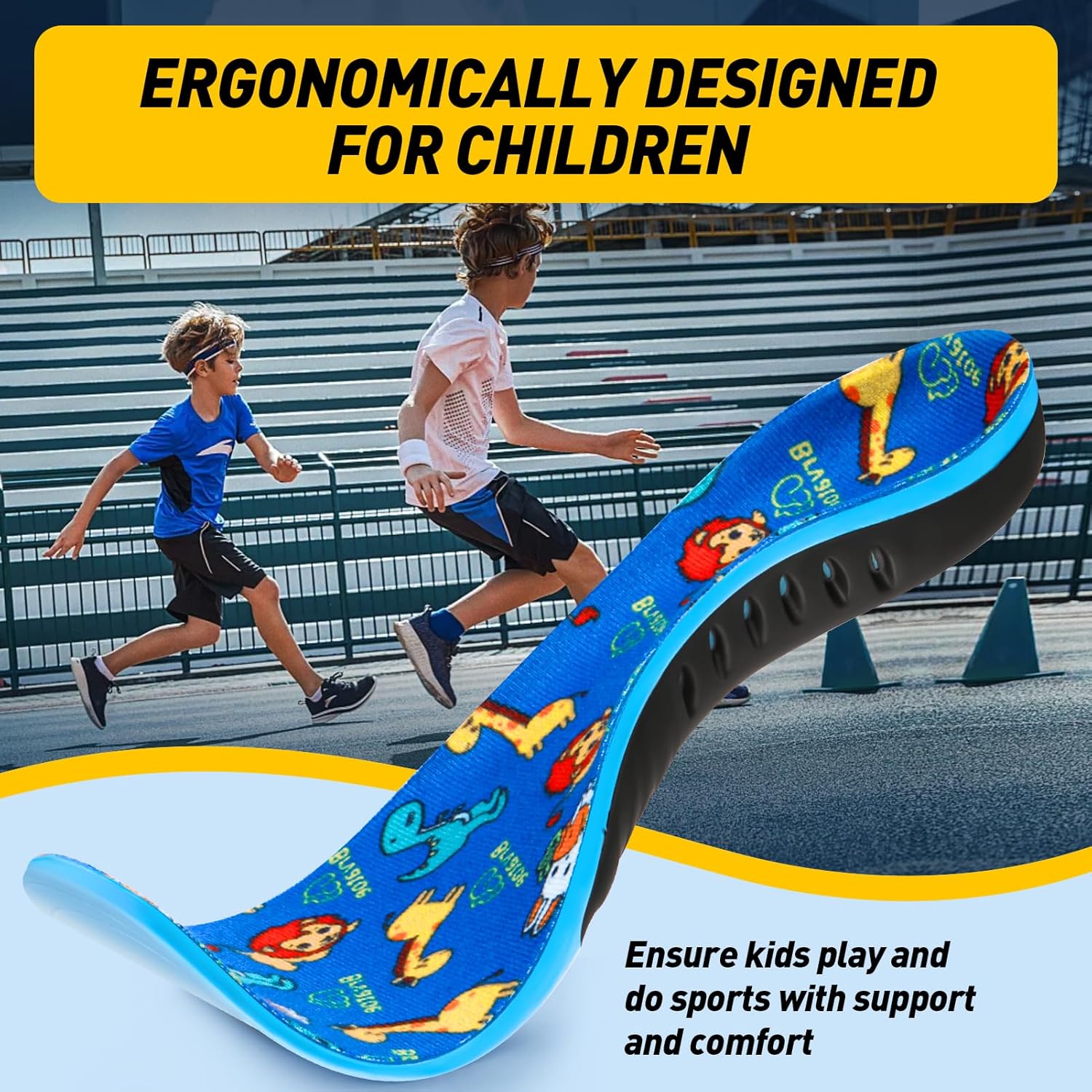 Brvatoe Plantillas ortopédicas para zapatos con soporte de arco para niños, insertos para pies planos, fascitis plantar, almohadillas atléticas,