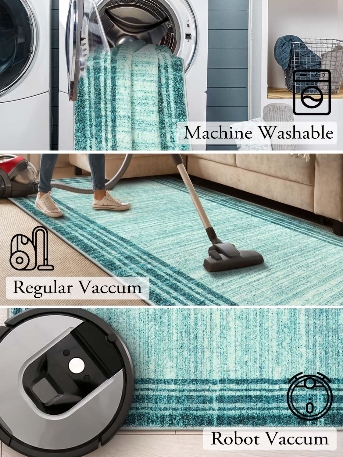 Lahome Alfombra moderna abstracta verde azulado de 2.5 x 10 pies, lavable, antideslizante, resistente a las manchas, parte trasera de goma,
