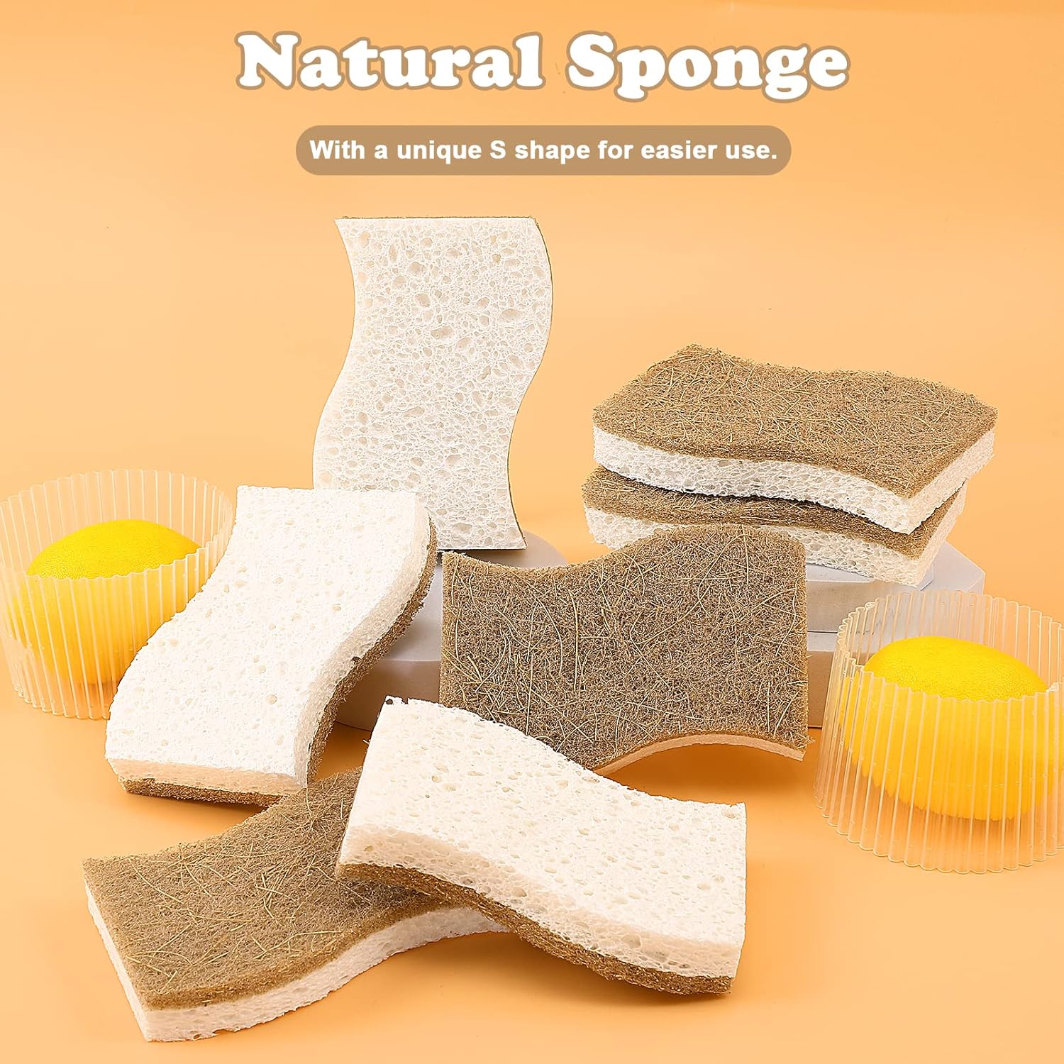 ENHYIVE Paquete de 12 esponjas naturales, esponjas de cocina ecológicas, esponjas naturales para lavar platos, esponja biodegradable compostable de