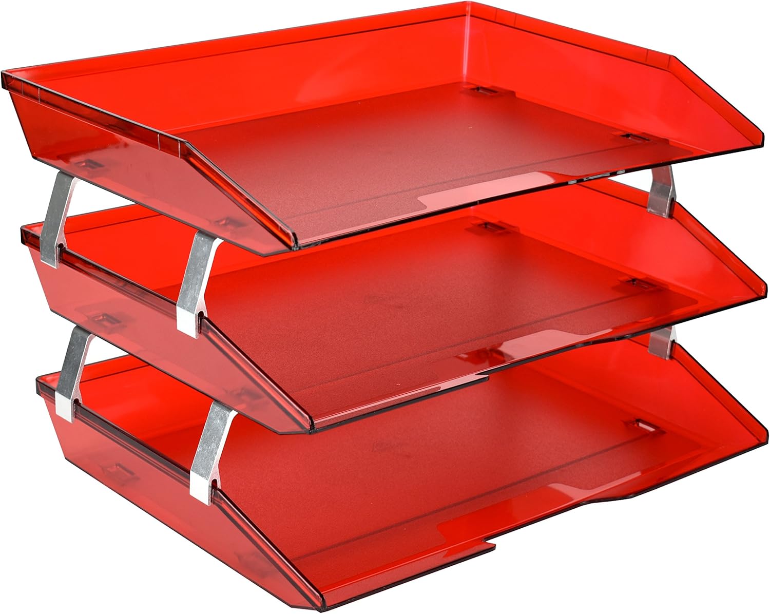 Acrimet Facility – Bandeja de letras de 3 niveles de carga lateral de plástico para escritorio (color rojo transparente)