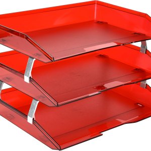 Acrimet Facility – Bandeja de letras de 3 niveles de carga lateral de plástico para escritorio (color rojo transparente) Acrimet Facility – Bandeja de letras de 3 niveles de carga lateral de plástico para escritorio (color rojo transparente)