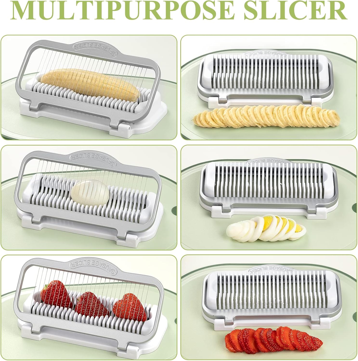 Cortador de huevos para huevos duros duros rebanador de plátano, alambres de aluminio y acero inoxidable, cortador de fresas, multiusos, resistente,