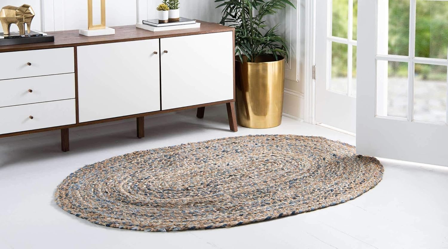 Unique Loom Alfombra trenzada Chindi Collection BCH006, estilo casual y moderno, 8 x 10 pies, azulbronceado