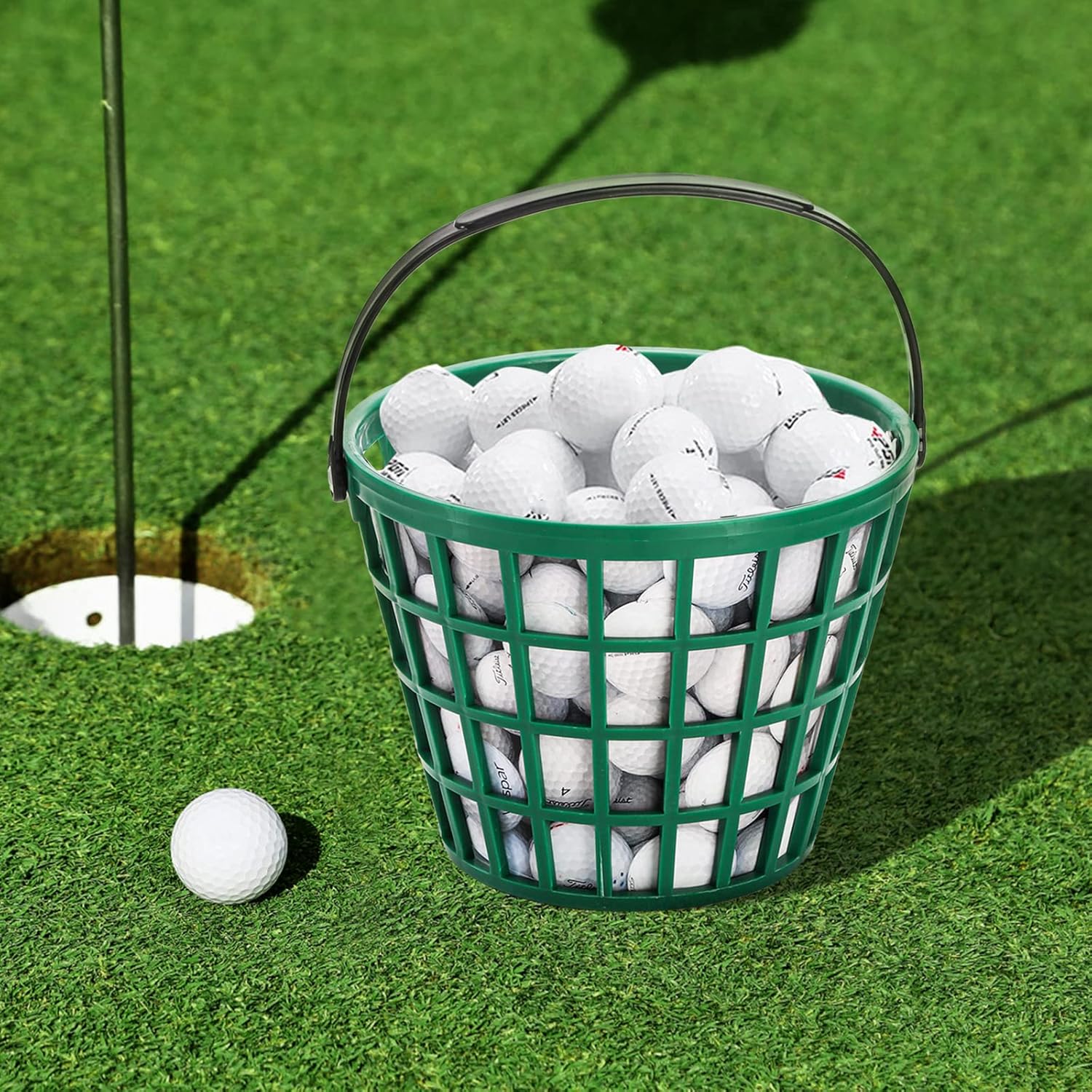 Bekith Paquete de 2 cestas de plástico para pelotas de golf, cubo con asa, capacidad para 50 bolas, color verde