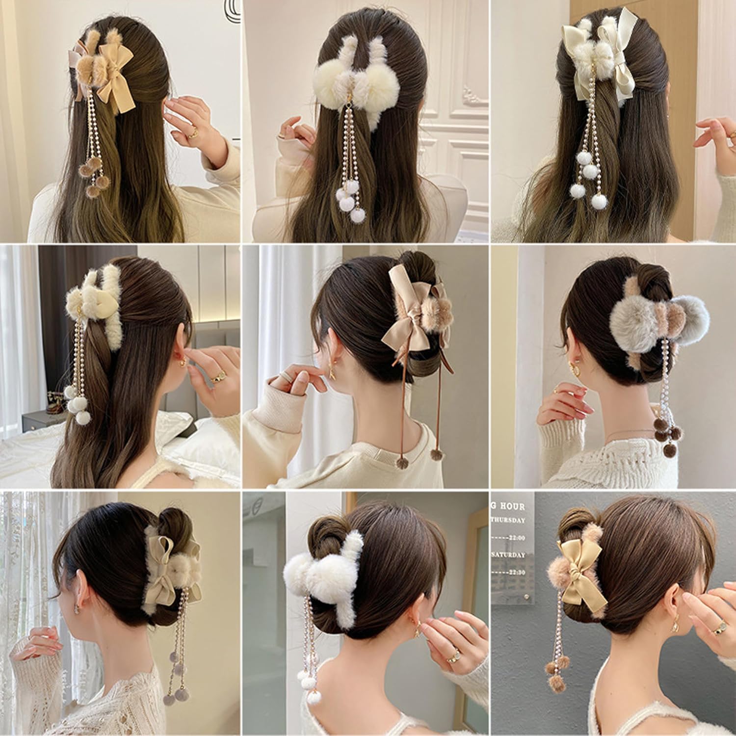 Lindas pinzas para el cabello para mujeres y niñas, pasadores de pelo con perlas de diamantes de imitación (pinza de pelo de perlas marrones)