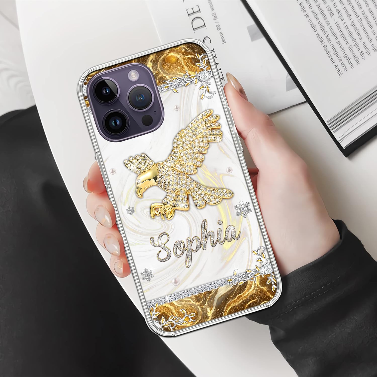 Funda protectora personalizada con nombre de Eagle Jewelry Style compatible con iPhone 15 14 13 12 11 X Xs Xr 8 7 6s Mini Pro Max