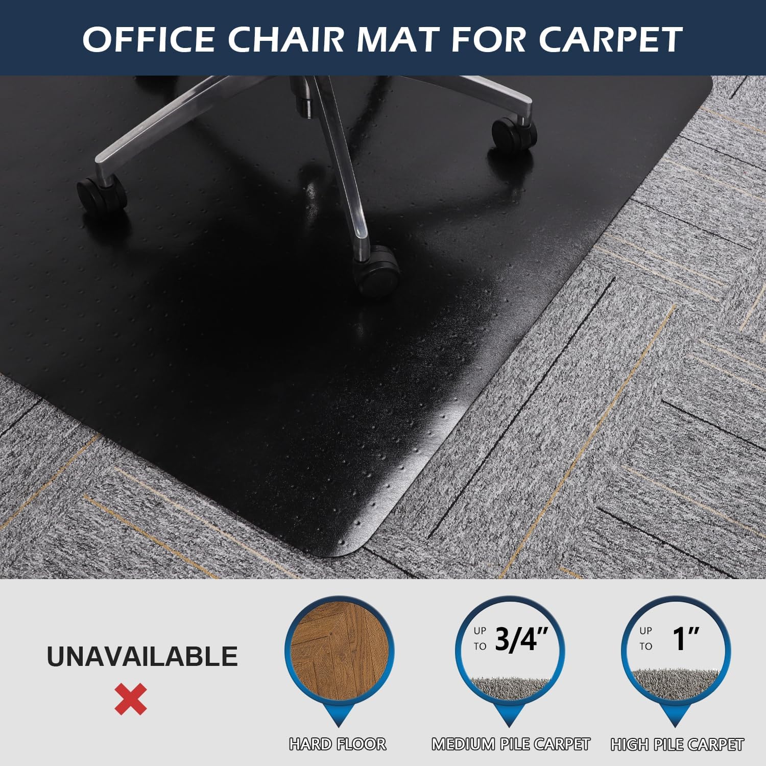 SALLOUS – Tapete para silla de oficina, 48 x 36 pulgadas, tapete para silla de oficina para suelos alfombrados, tapete resistente con agarres,