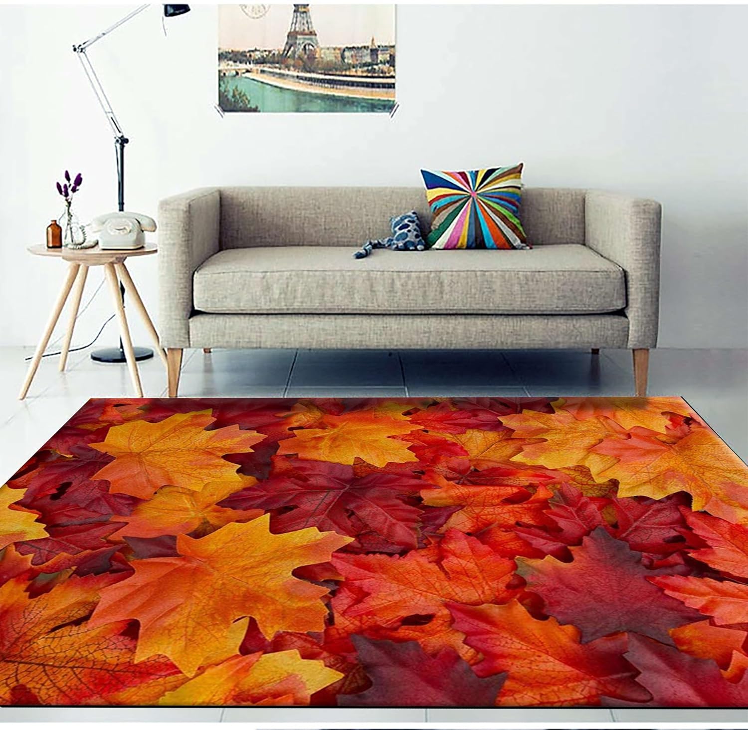Alfombra de área de hojas de arce roja con texto en inglés “Hello Fall”, 2 x 3 pies, para decoración de Acción de Gracias, alfombra de sala de