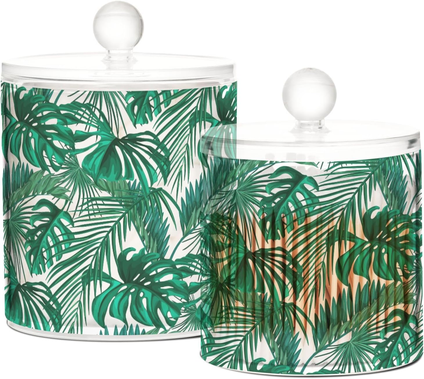 KOPIRIT Palm Leaves Jars with Lids Canister Jar Bathroom Containers Small Jars Cotton Round Holder for Dorm Room Essentials for College Students
