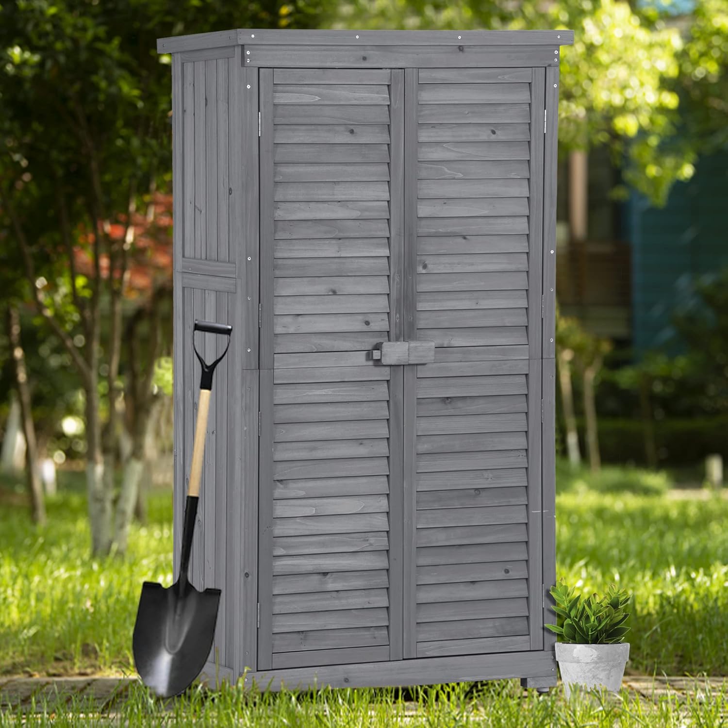 Cobertizo de almacenamiento de madera para exteriores de 2.85 x 1.5 pies con puerta con cerradura, cobertizo de herramientas de almacenamiento de