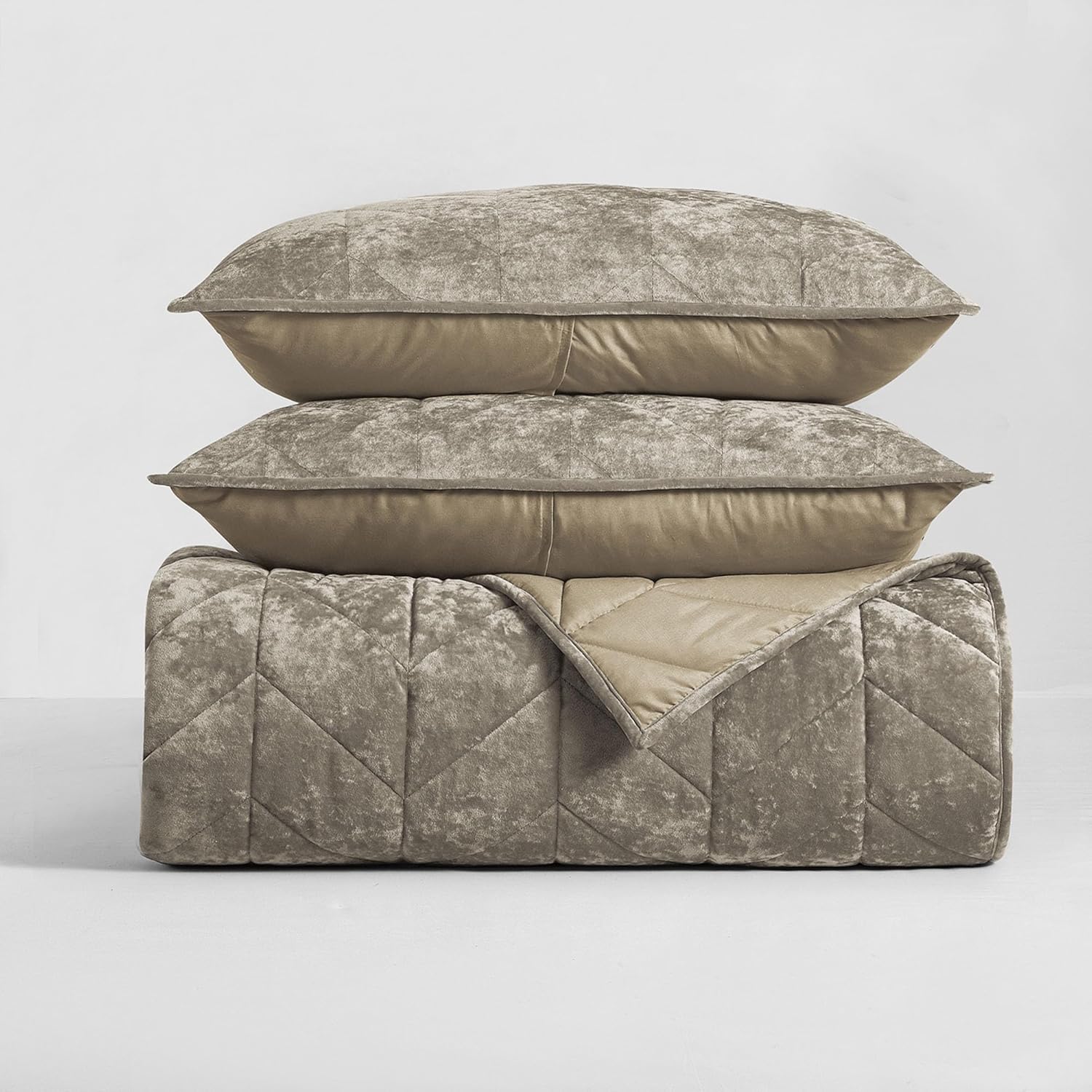 Juego de ropa de cama Queen  Edredón de terciopelo de lujo para verano, tamaño matrimonialqueen, colchas desgastadas color caqui tamaño Queen