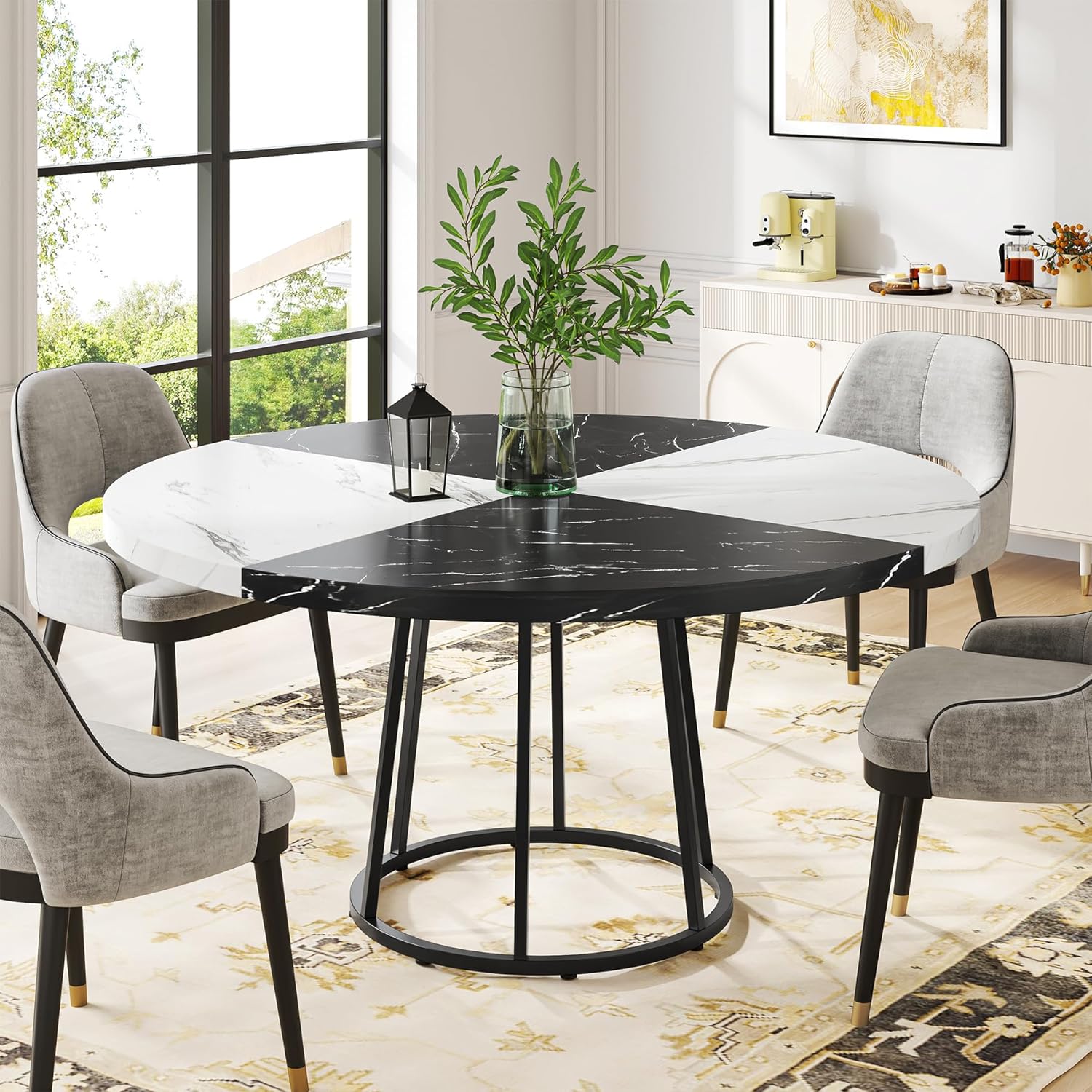 Tribesigns Mesa de comedor de 47 pulgadas para comedor, mesas de comedor redondas para 4 personas con parte superior de mármol sintético, pedestal