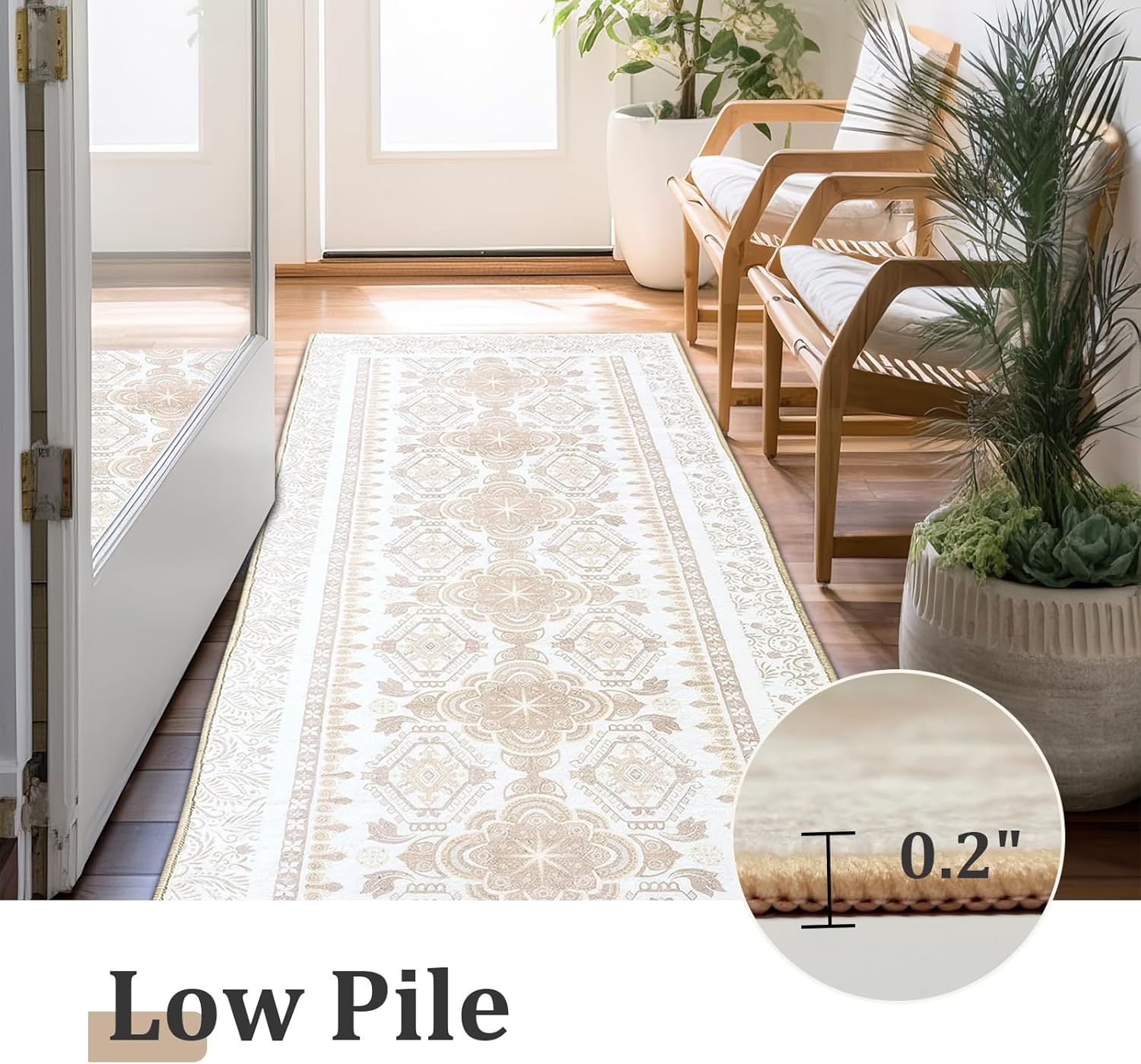Alfombra bohemia lavable de 2 x 10 pies para pasillo, cocina, entrada, dormitorio, lavandería, antideslizante, parte trasera de goma, resistente a