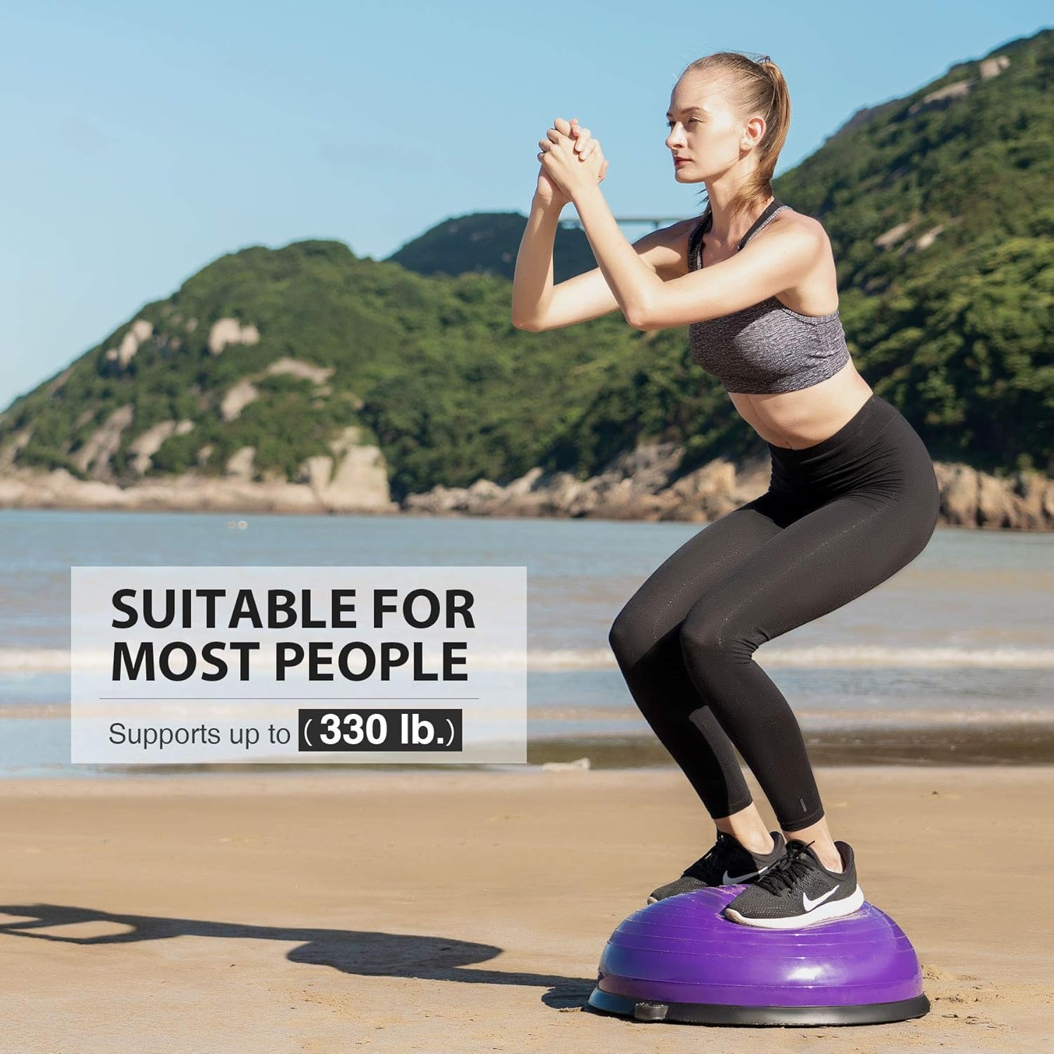 ZELUS Entrenador de pelota de equilibrio con bandas de resistencia y bomba de pie, pelota de yoga inflable para entrenamientos de gimnasio en casa,