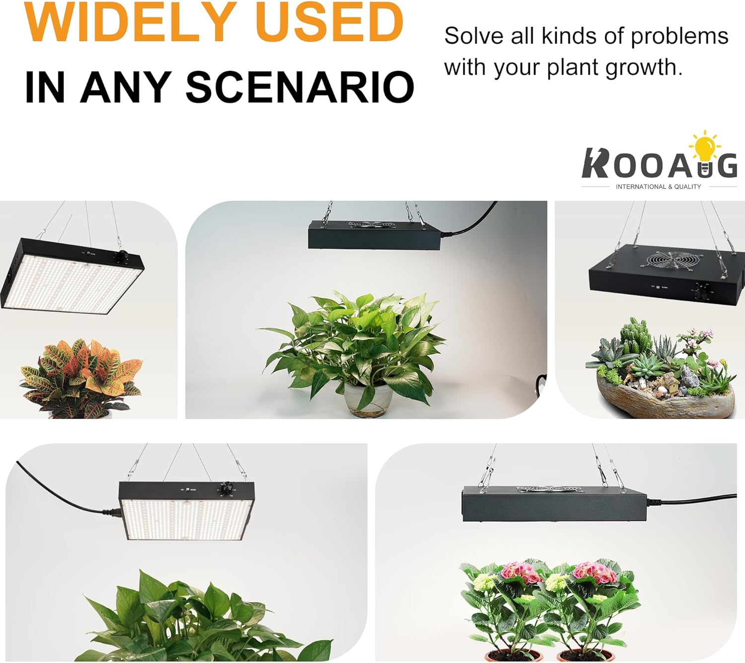 ROOAUG Luces LED de crecimiento de 1000 W, luces regulables de espectro completo con ventilador integrado silencioso