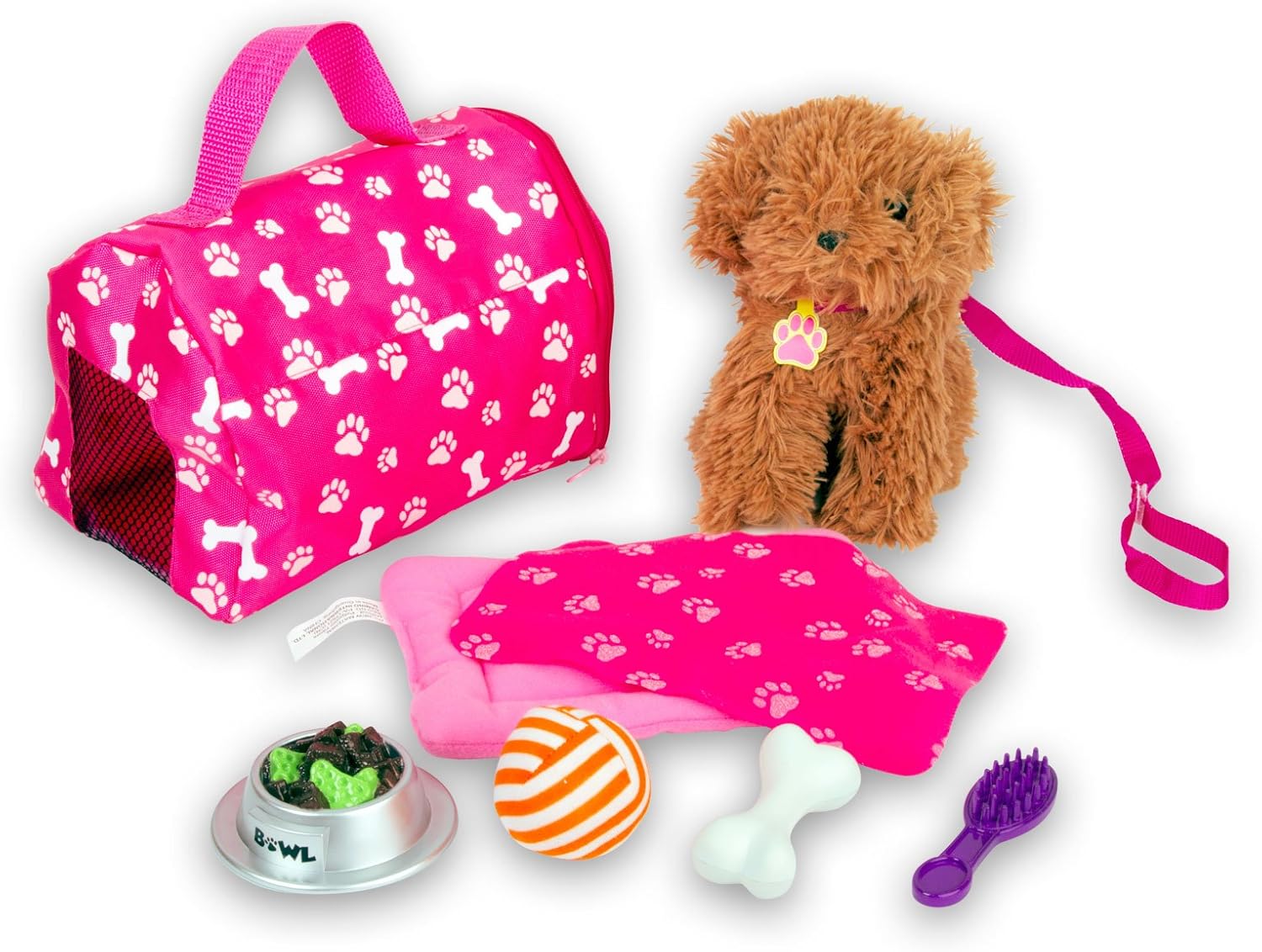 Juego de cachorros en color chocolate con accesorios, juguetes regalos para niñas y niños de 3 años, apto para muñecas de 18 pulgadas, suave y