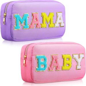 Sanwuta Bolsa de cosméticos de nailon, bolsa de maquillaje con letras de chenilla, bolsa de maquillaje con cremallera, bolsa de artículos de tocador Sanwuta Bolsa de cosméticos de nailon, bolsa de maquillaje con letras de chenilla, bolsa de maquillaje con cremallera, bolsa de artículos de tocador