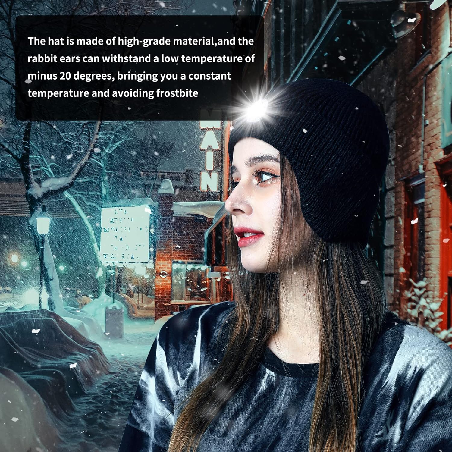 Gorro con luz y orejeras, recargable por USB, gorro de invierno con luces LED, regalo