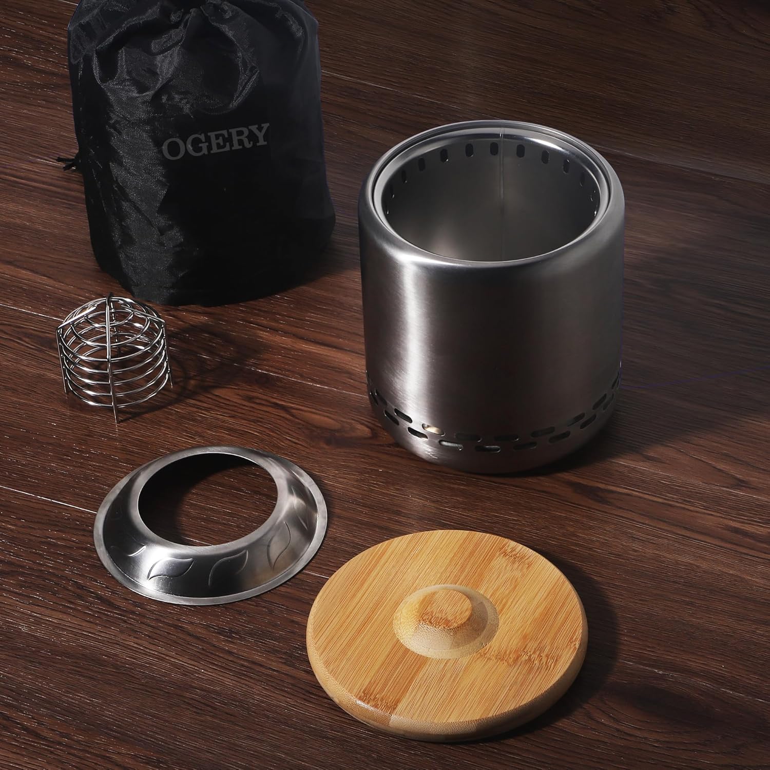 OGERY Hoguera de mesa con soporte de 7.9 x 6.1 pulgadas, estufa de bajo humo para exteriores para zonas urbanas y suburbios, alimentada por pellets