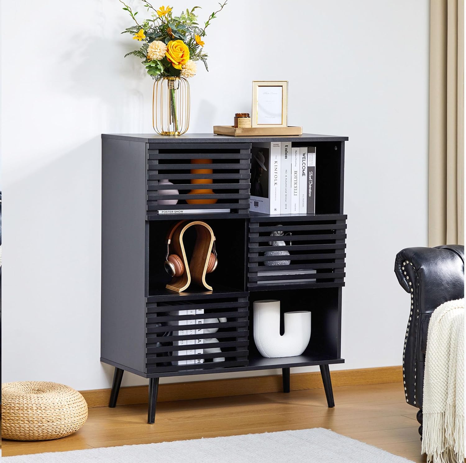 weselon Aparador de buffet, armario de almacenamiento con puertas huecas, vitrina decorativa con estantes ajustables para sala de estar, entrada,